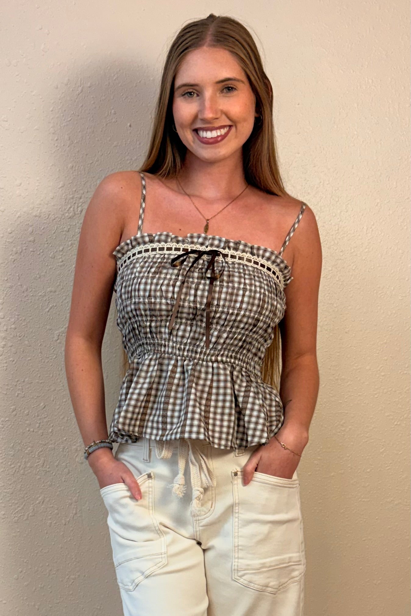 Casey Gingham Peplum Top