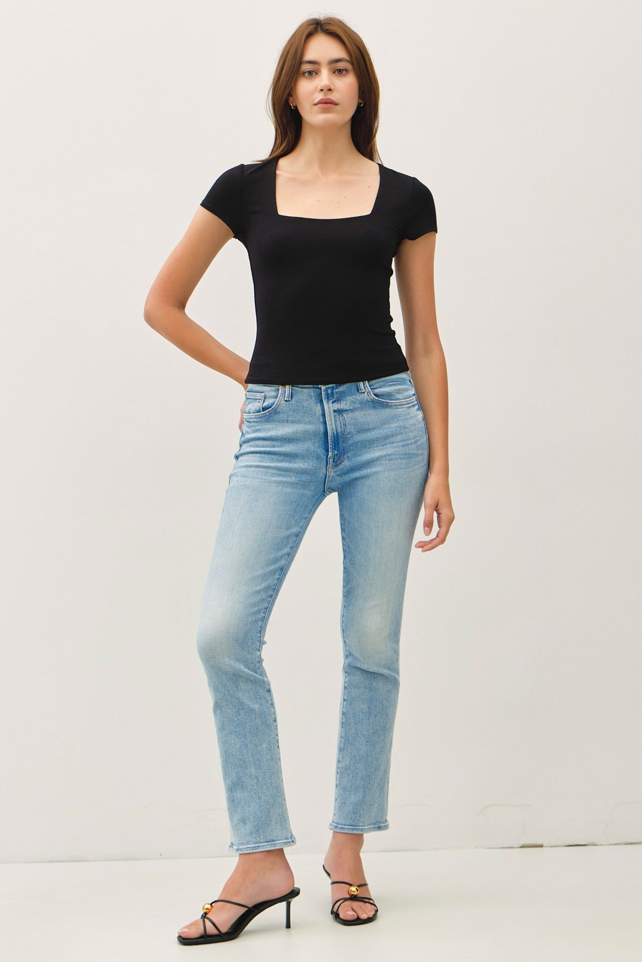 Audrina Black Square Neck Top