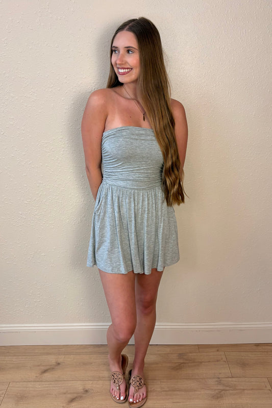 Serenity Gray Strapless Romper