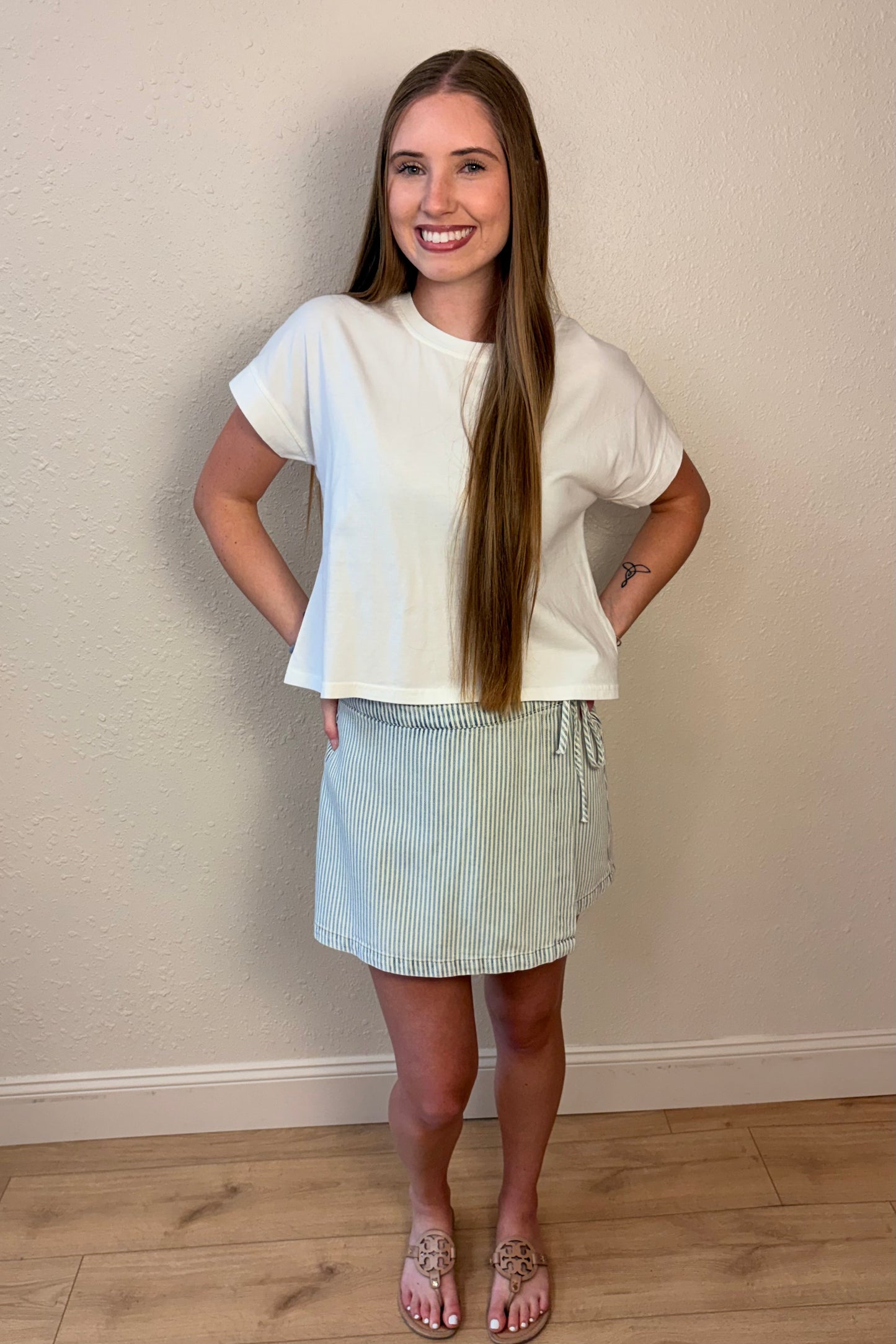 Paloma Stripe Wrap Denim Skort
