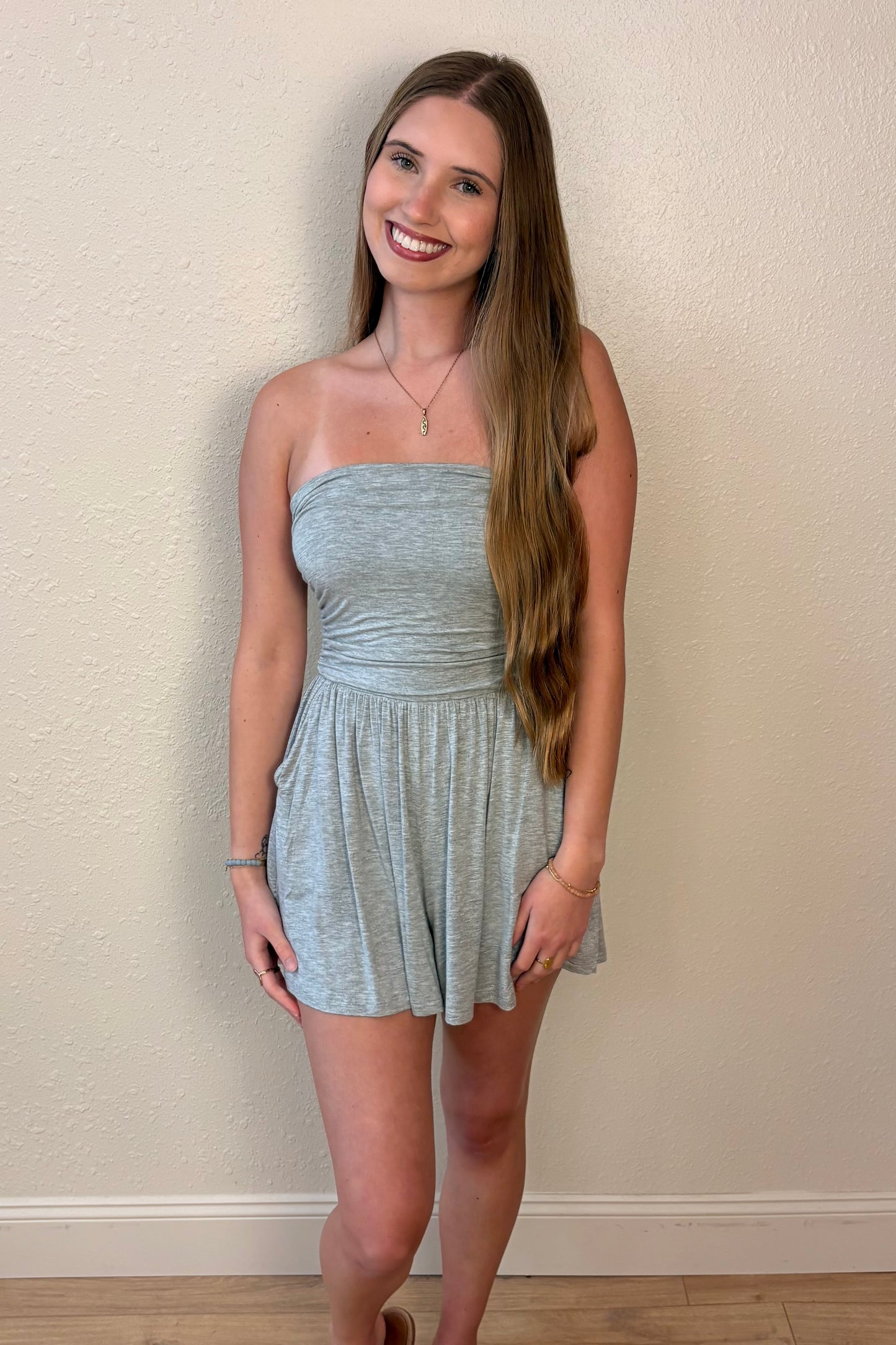 Serenity Gray Strapless Romper