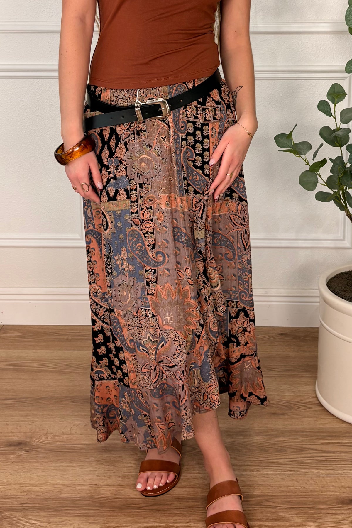 Rosalie Paisley Ruffle Midi Skirt