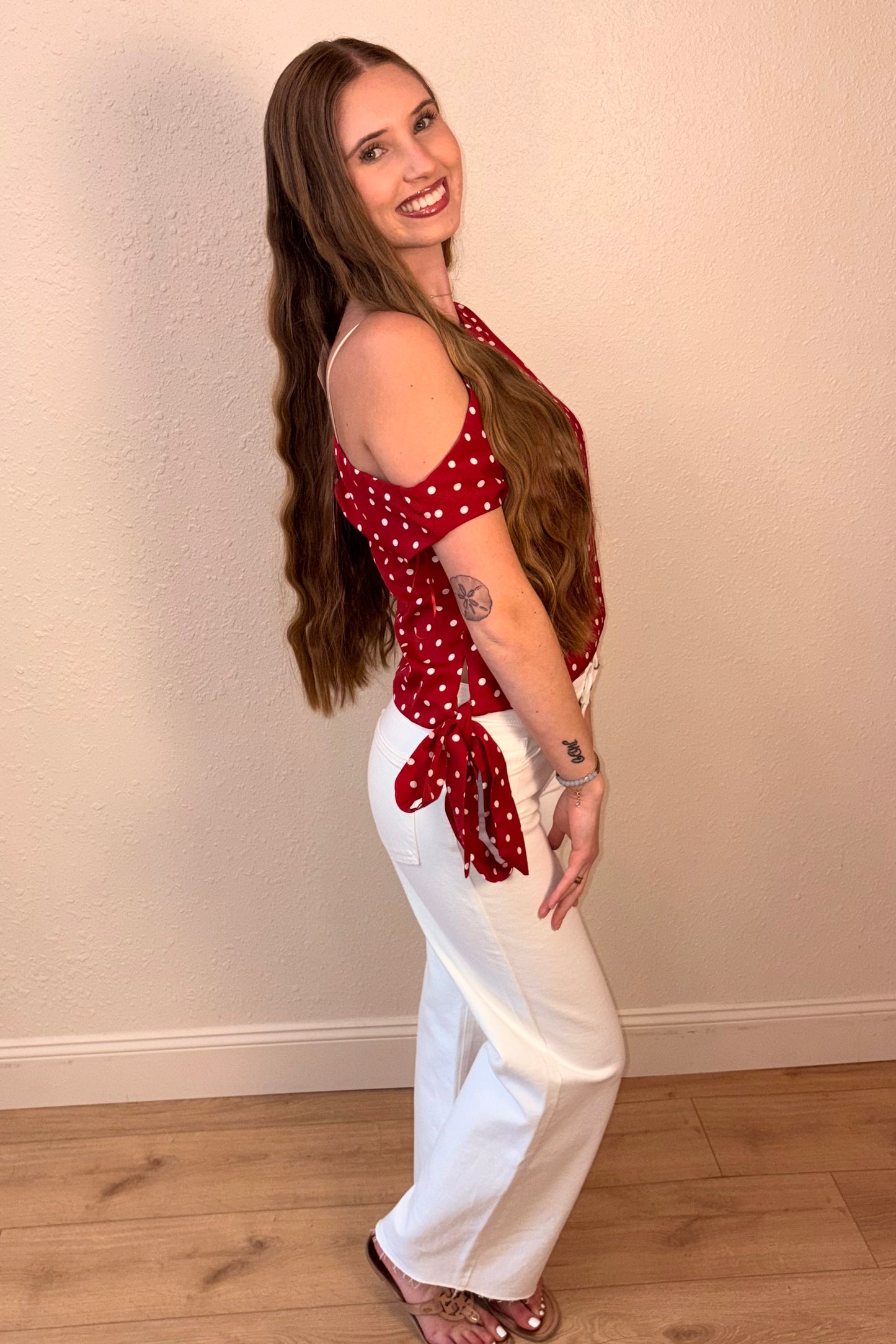Soleil Off the Shoulder Polka Dot Top