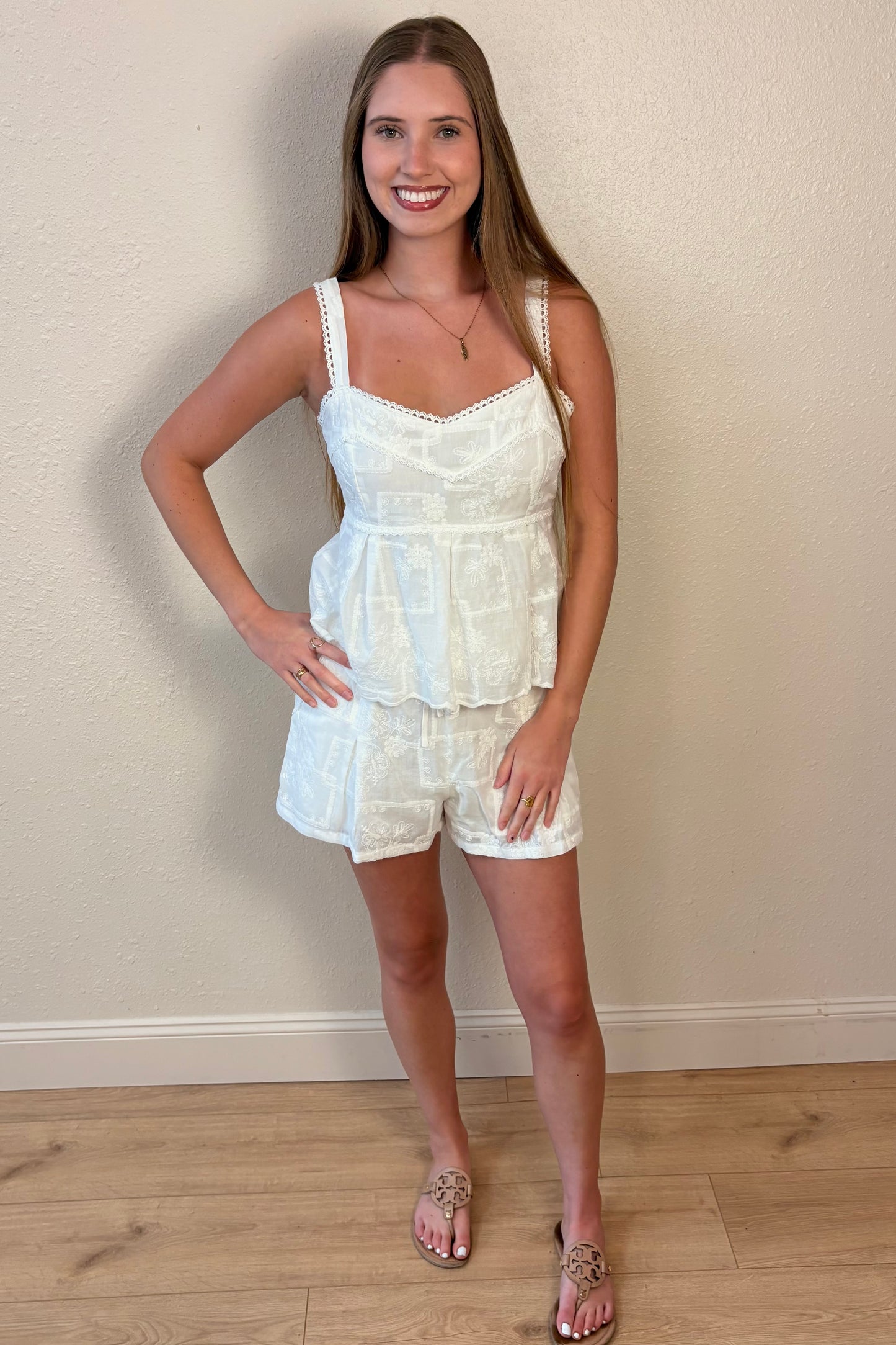 Kinsley White Embroidered Tank Top