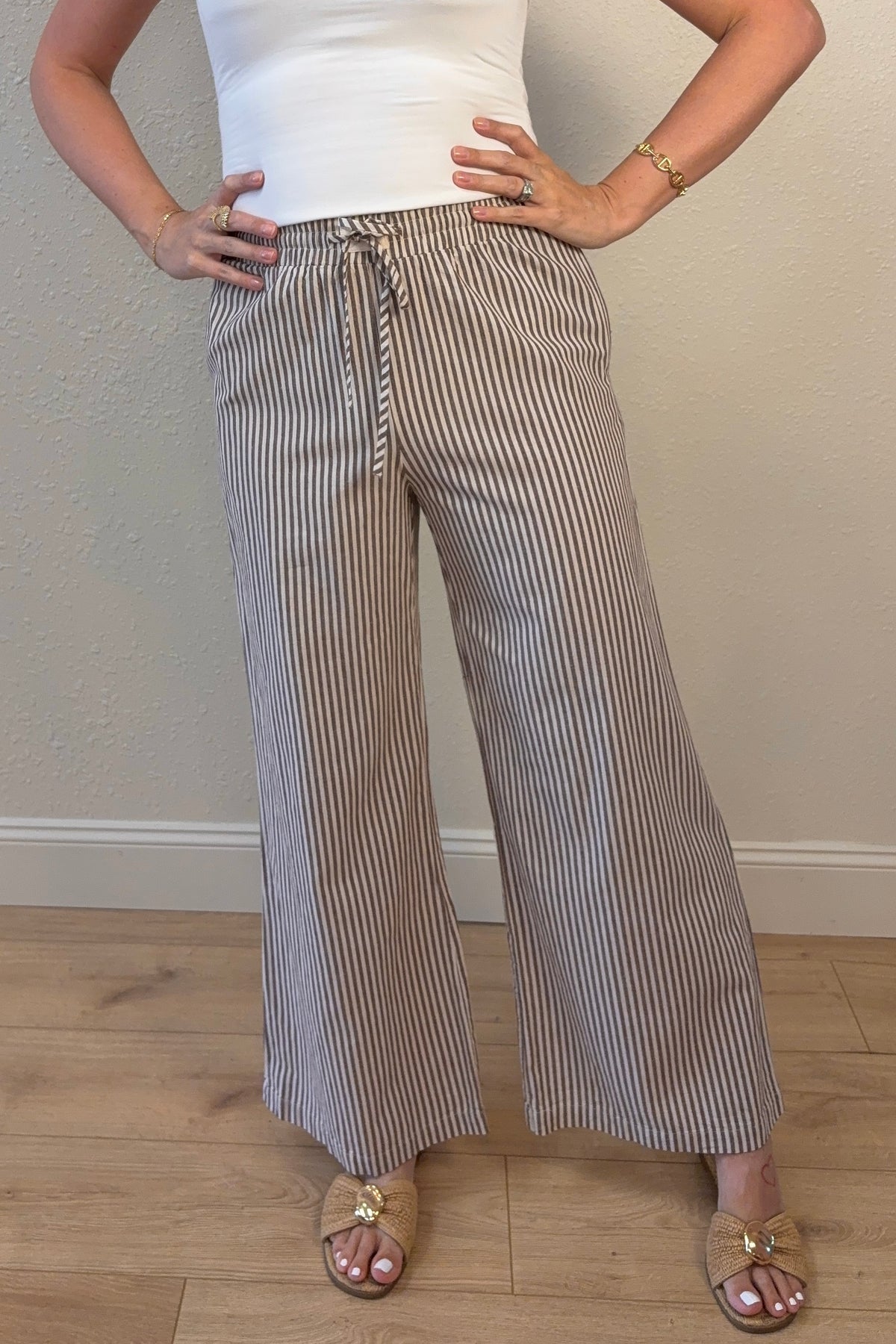 Emma Brown Striped Wide Leg Pants