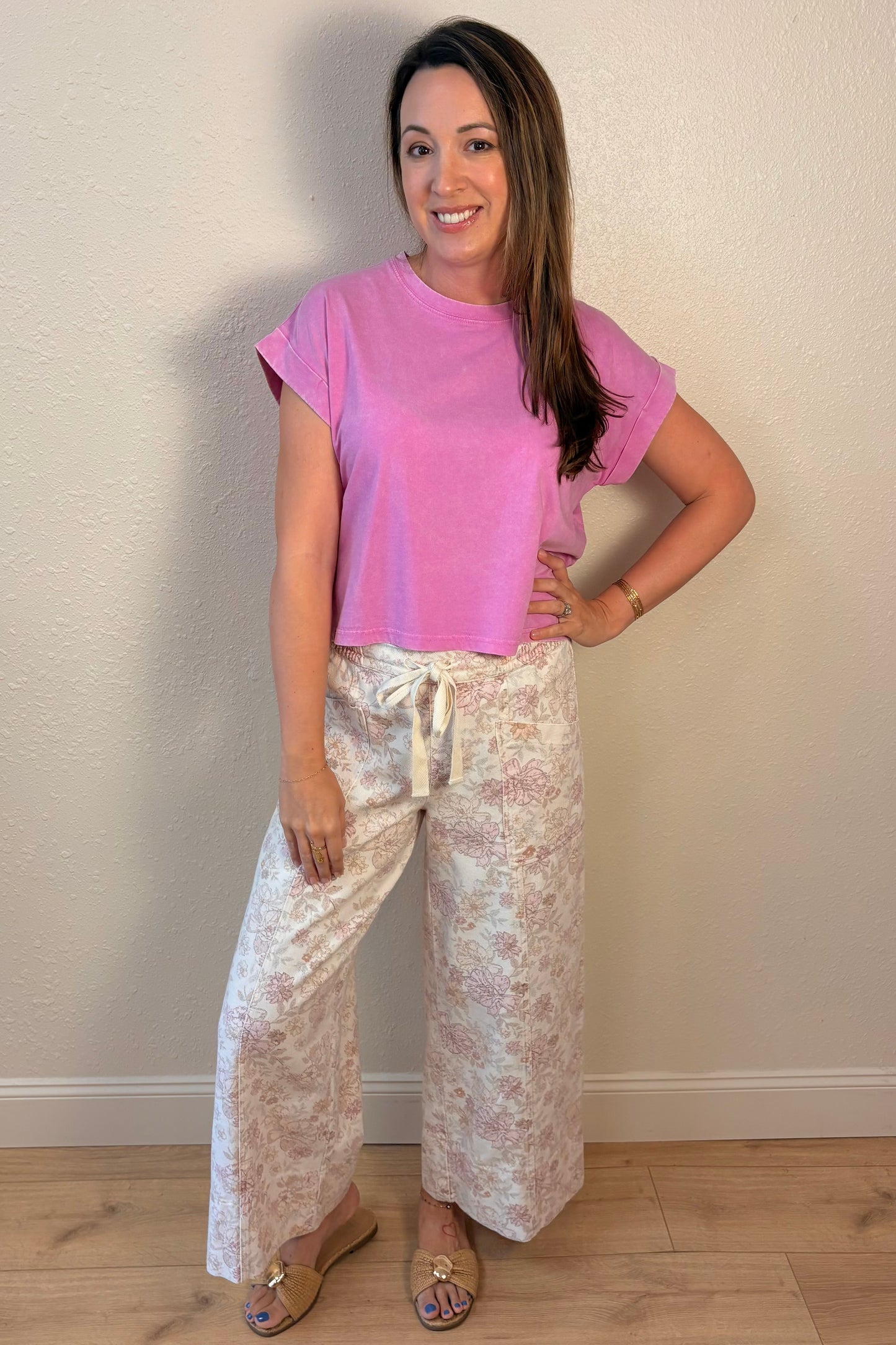 Andrea Pink Floral Utility Pocket Pants