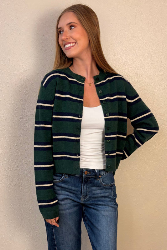 Mikayla Green Stripe Cardigan Sweater