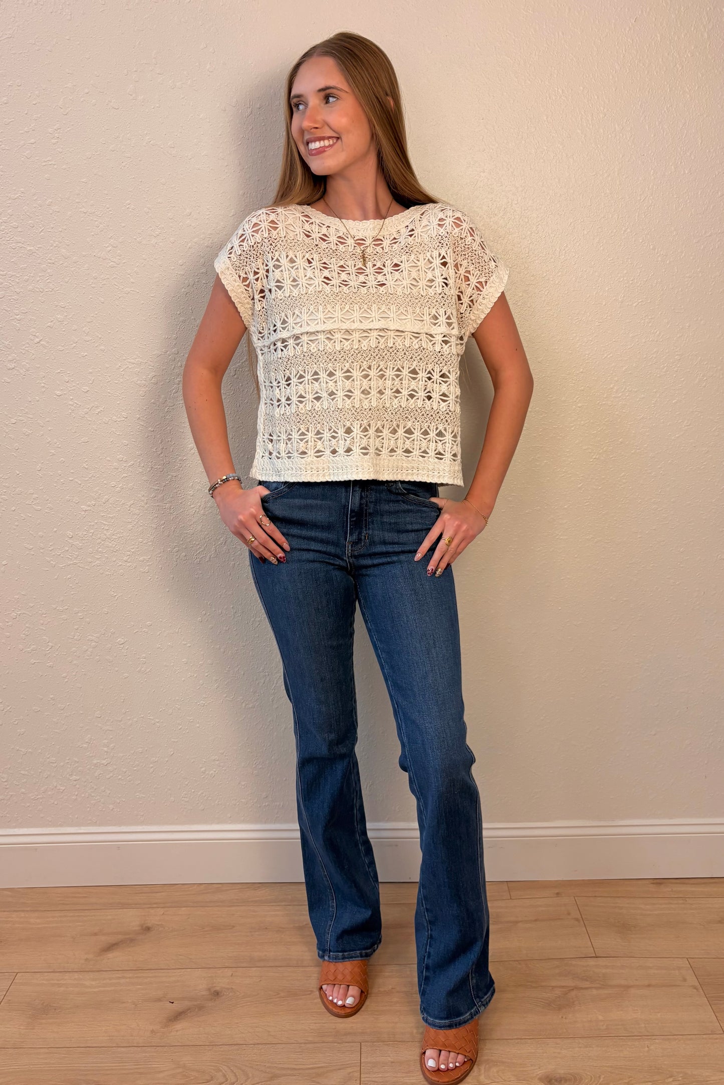 Celeste Crochet Knit Short Sleeve Top