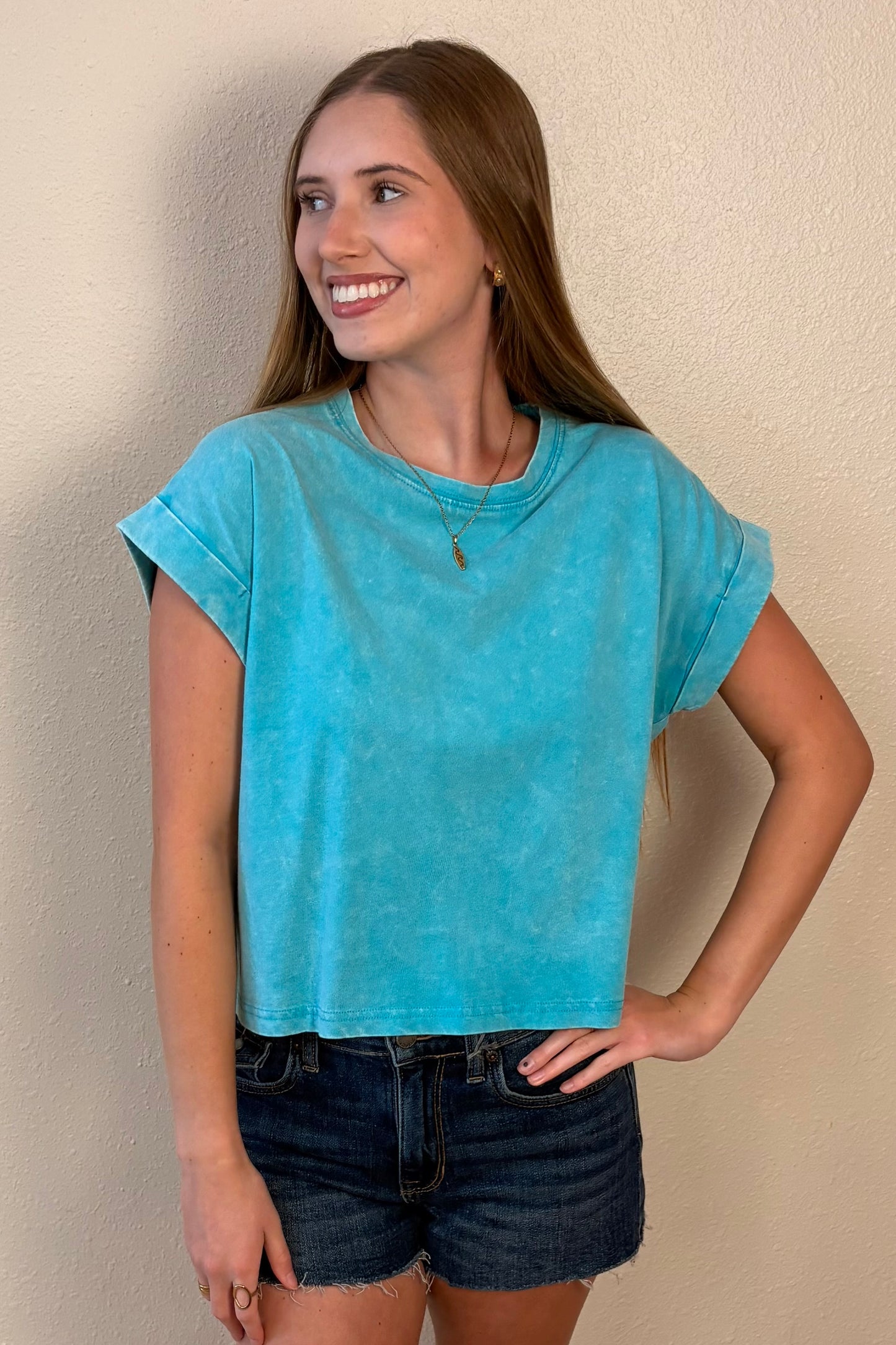 Zara Turquoise Mineral Wash T-Shirt