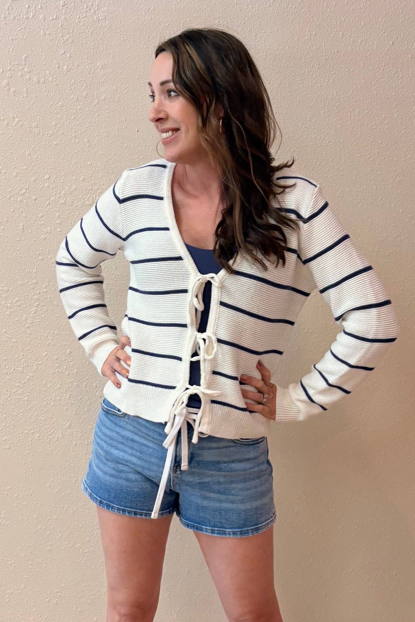 Lenora Stripe Cardigan Tie Front Sweater