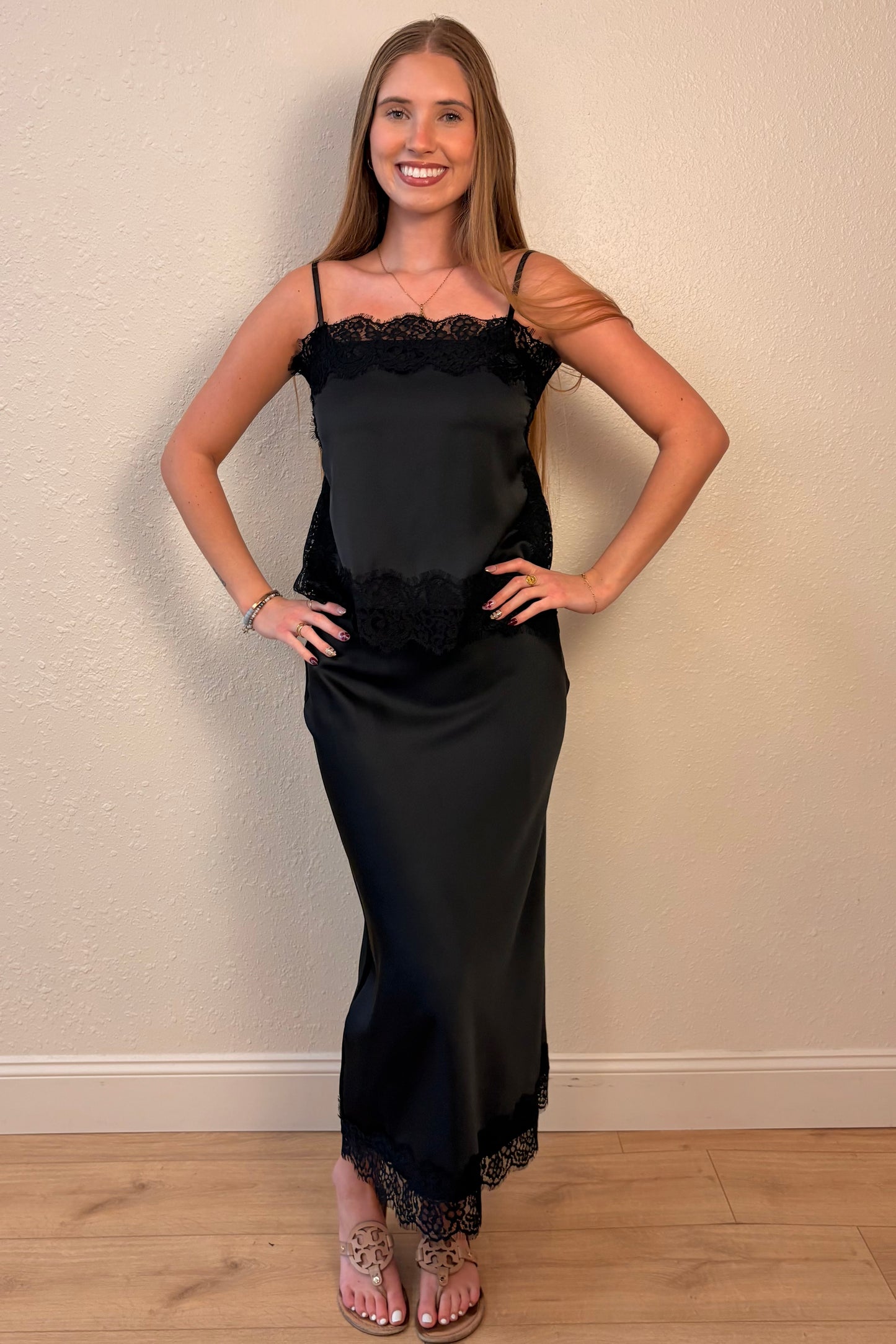 Amber Black Lace Trim Cami Tank Top