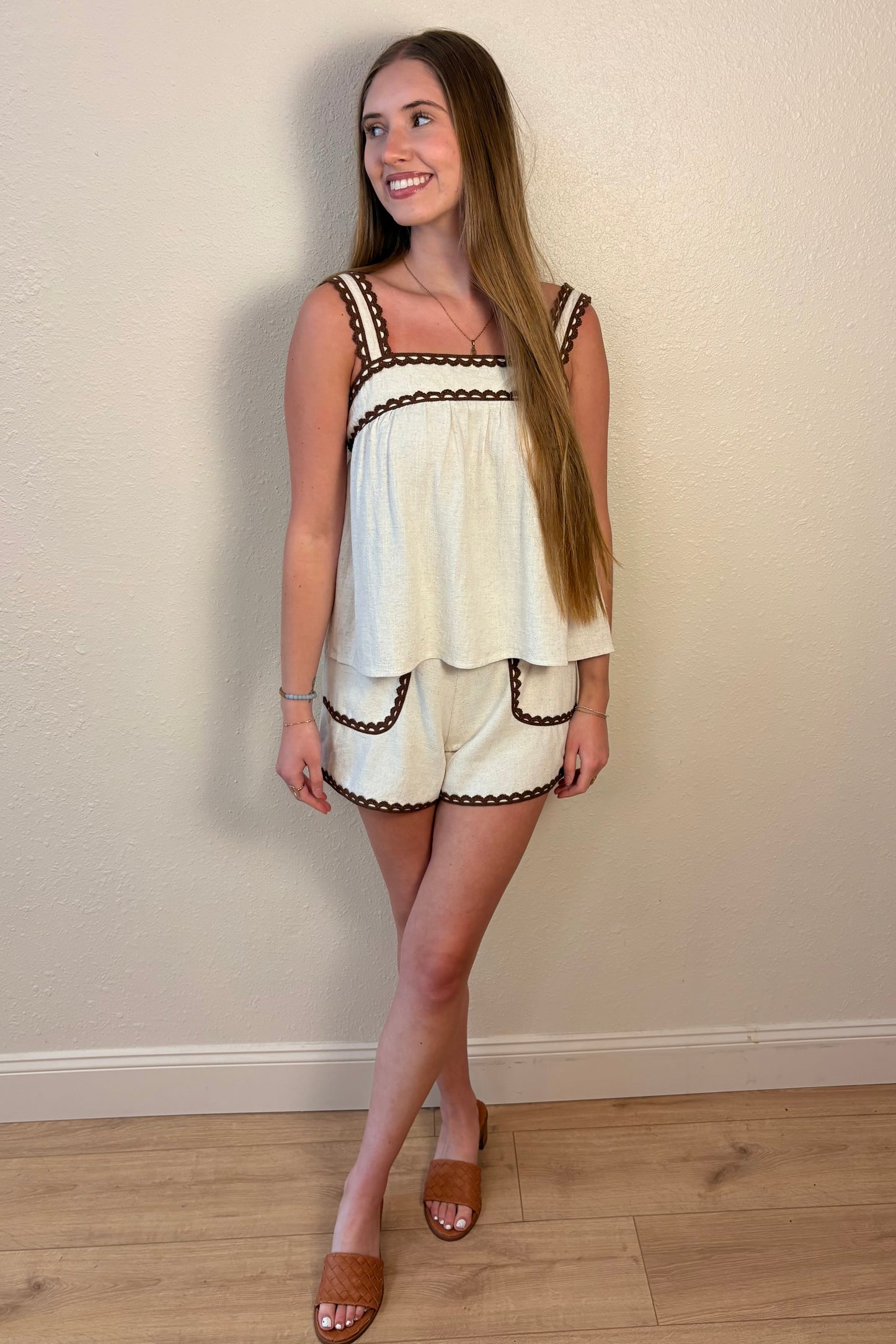 Celeste Scallop Trim Woven Cami Top