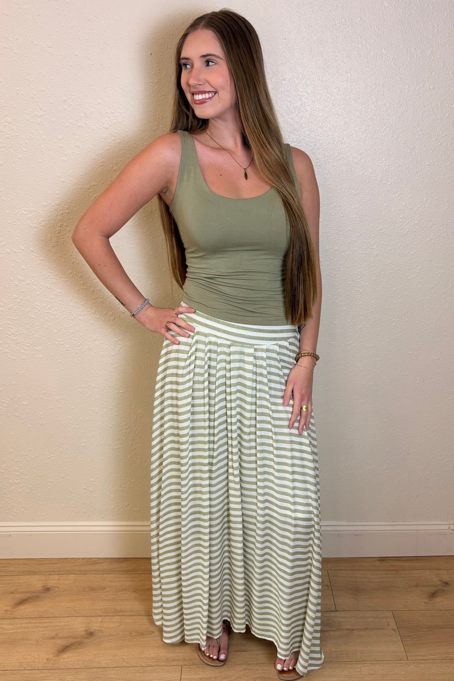 Camila Sage Stripe Maxi Skirt