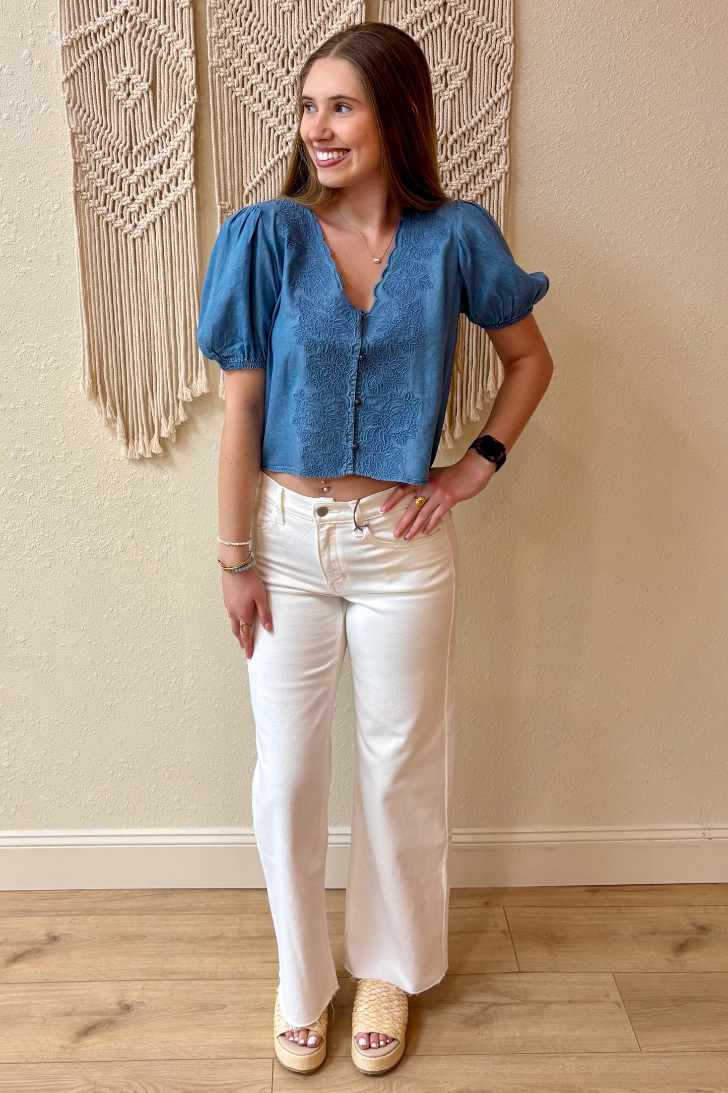 Cynthia Chambray Embroidered Top