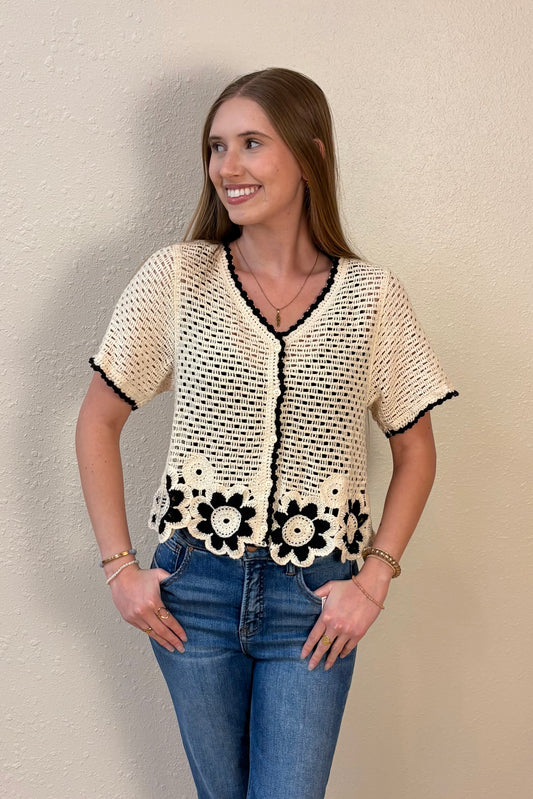 Amelia Short Sleeve Crochet Cardigan