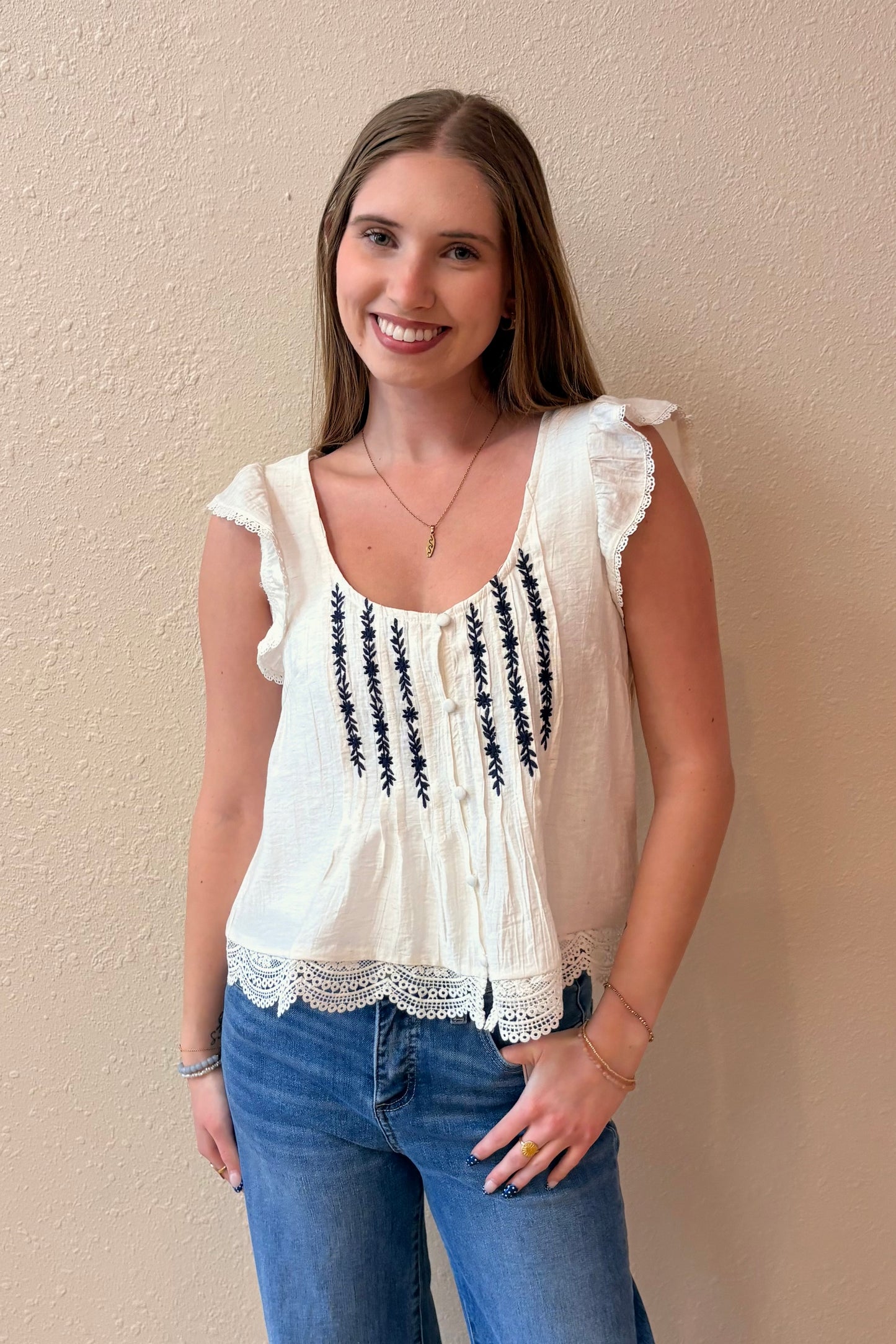 Allie Embroidered Ruffle Top