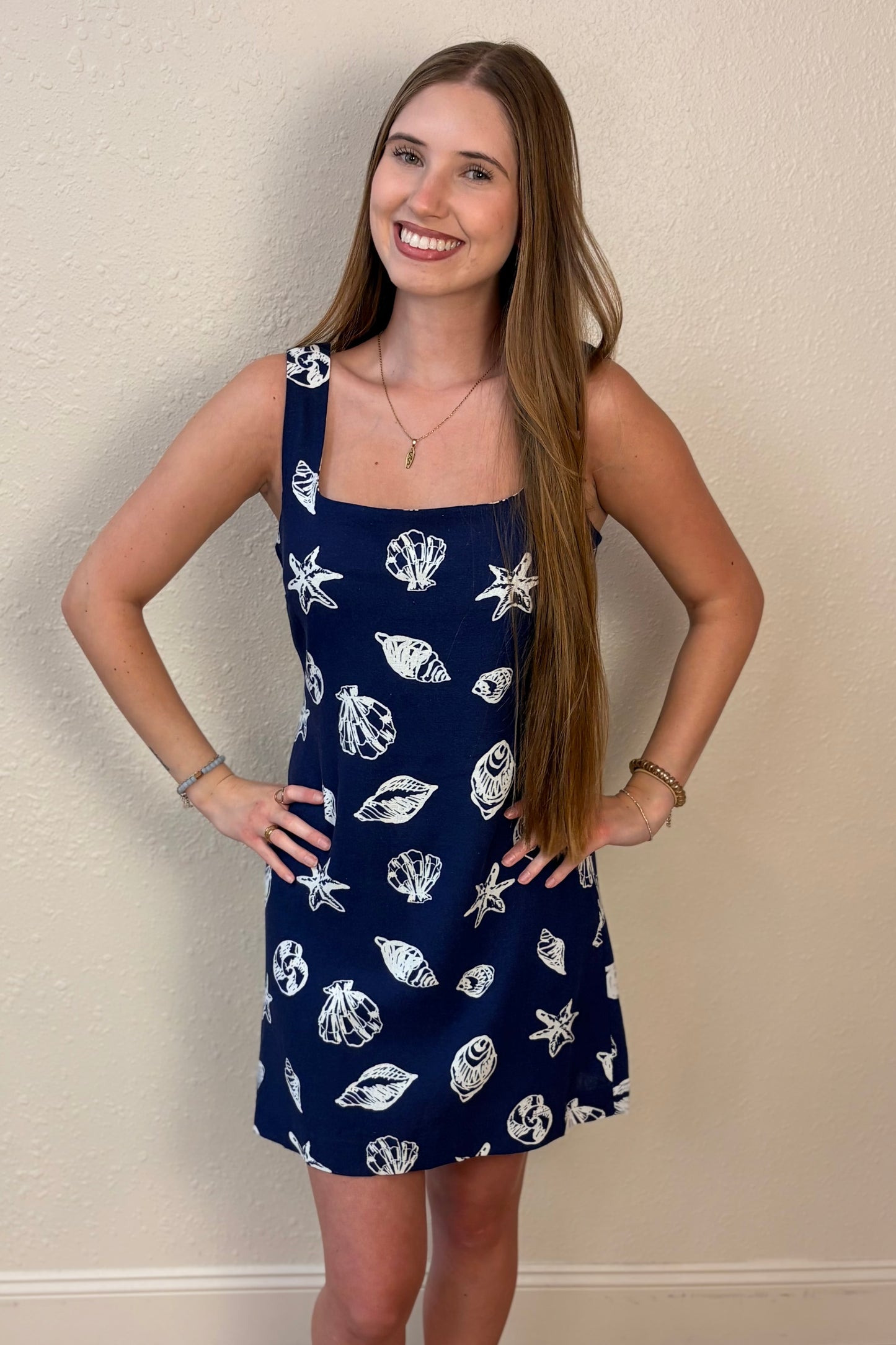 Alina Seashell Print Linen Mini Dress