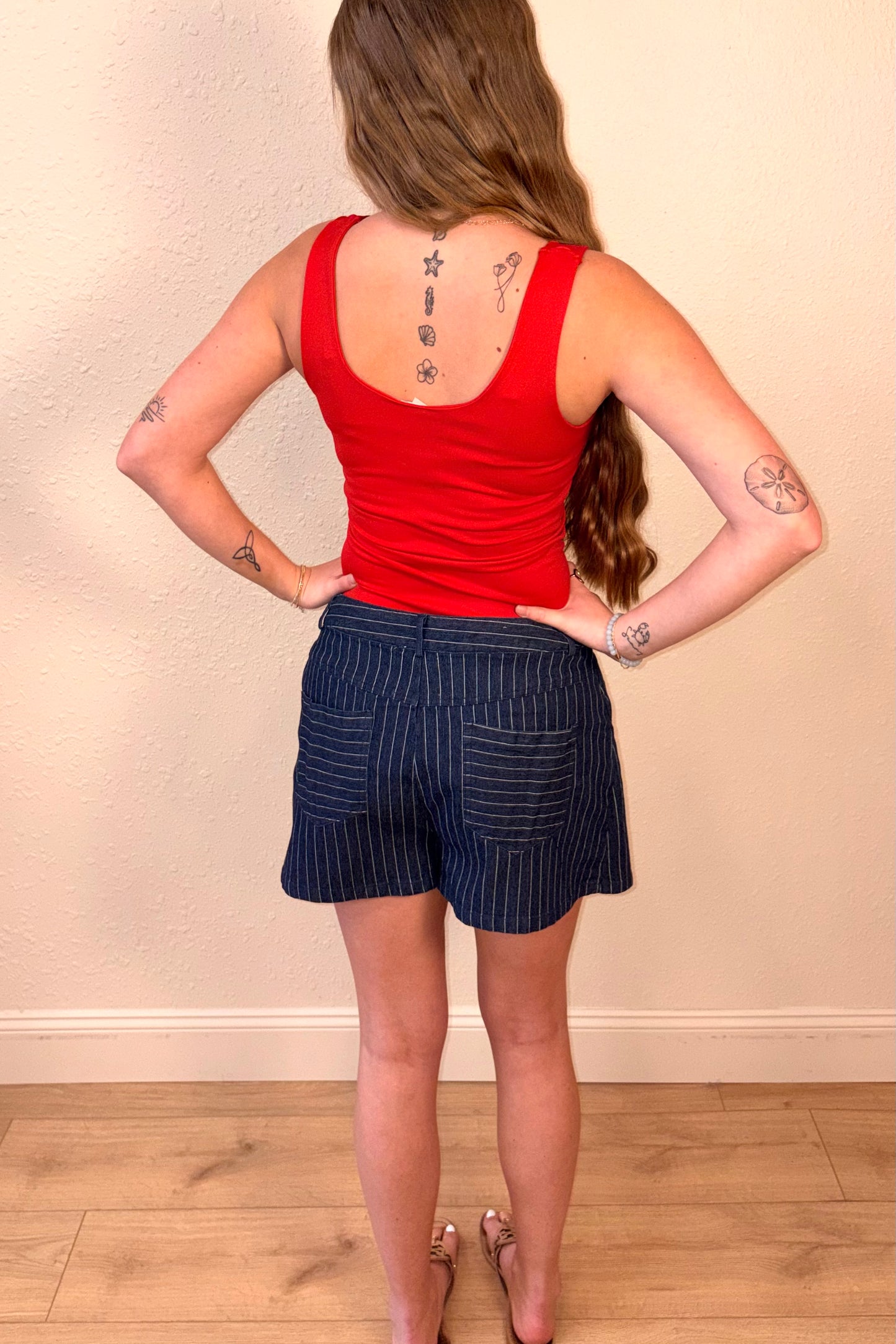 Marina Pinstripe Wrap Denim Skort