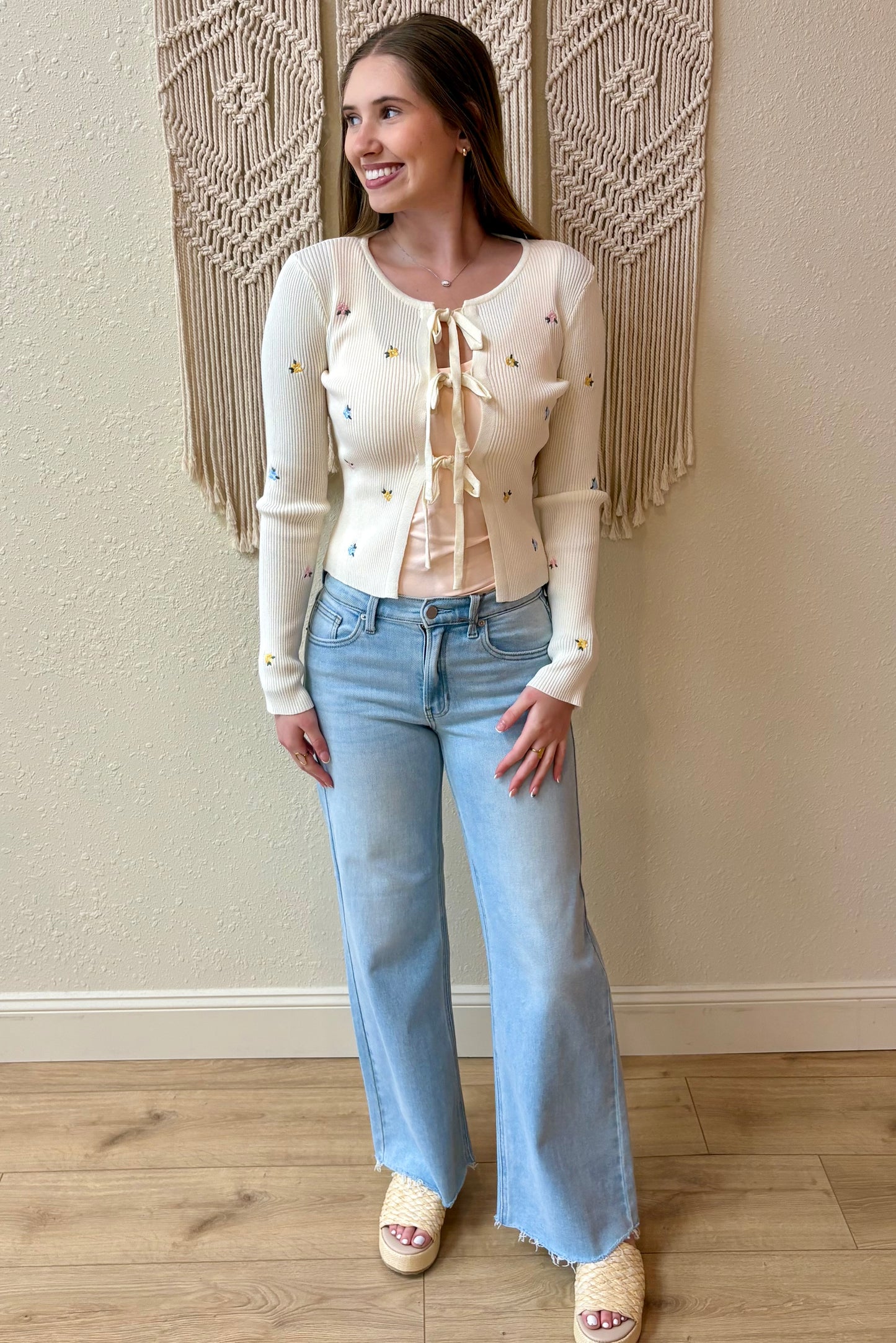 Mandy Embroidered Tie Front Cardigan