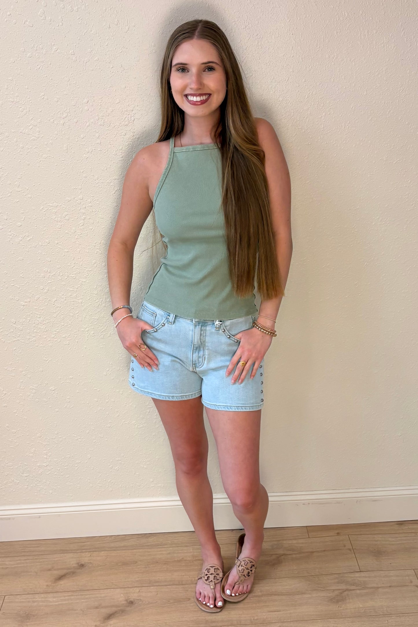 Isabella Sage Green Square Neck Tank Top