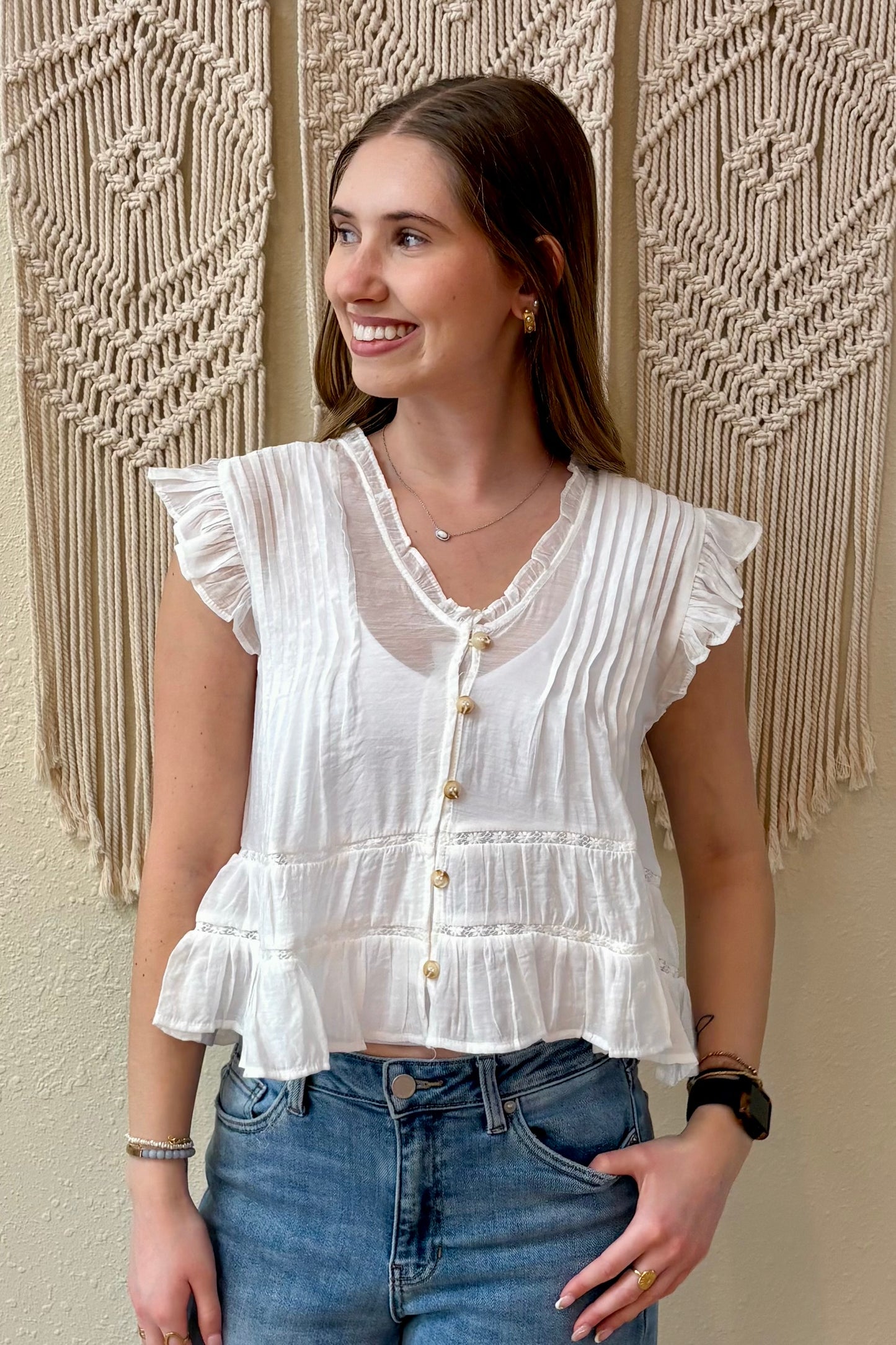 Riley Pleated Ruffle Top