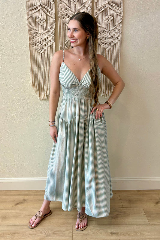 Parker Sage Green Striped Maxi Dress