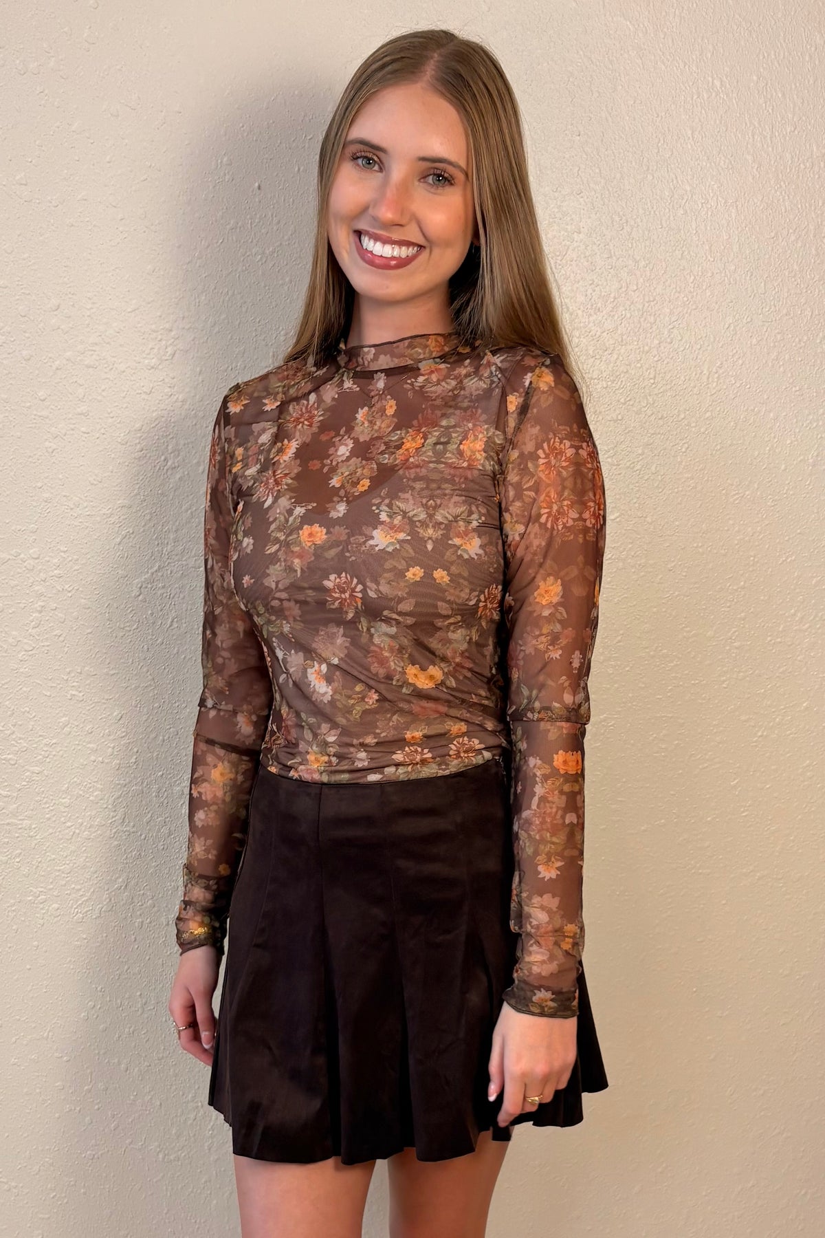 Georgia Floral Mesh Long Sleeve Top