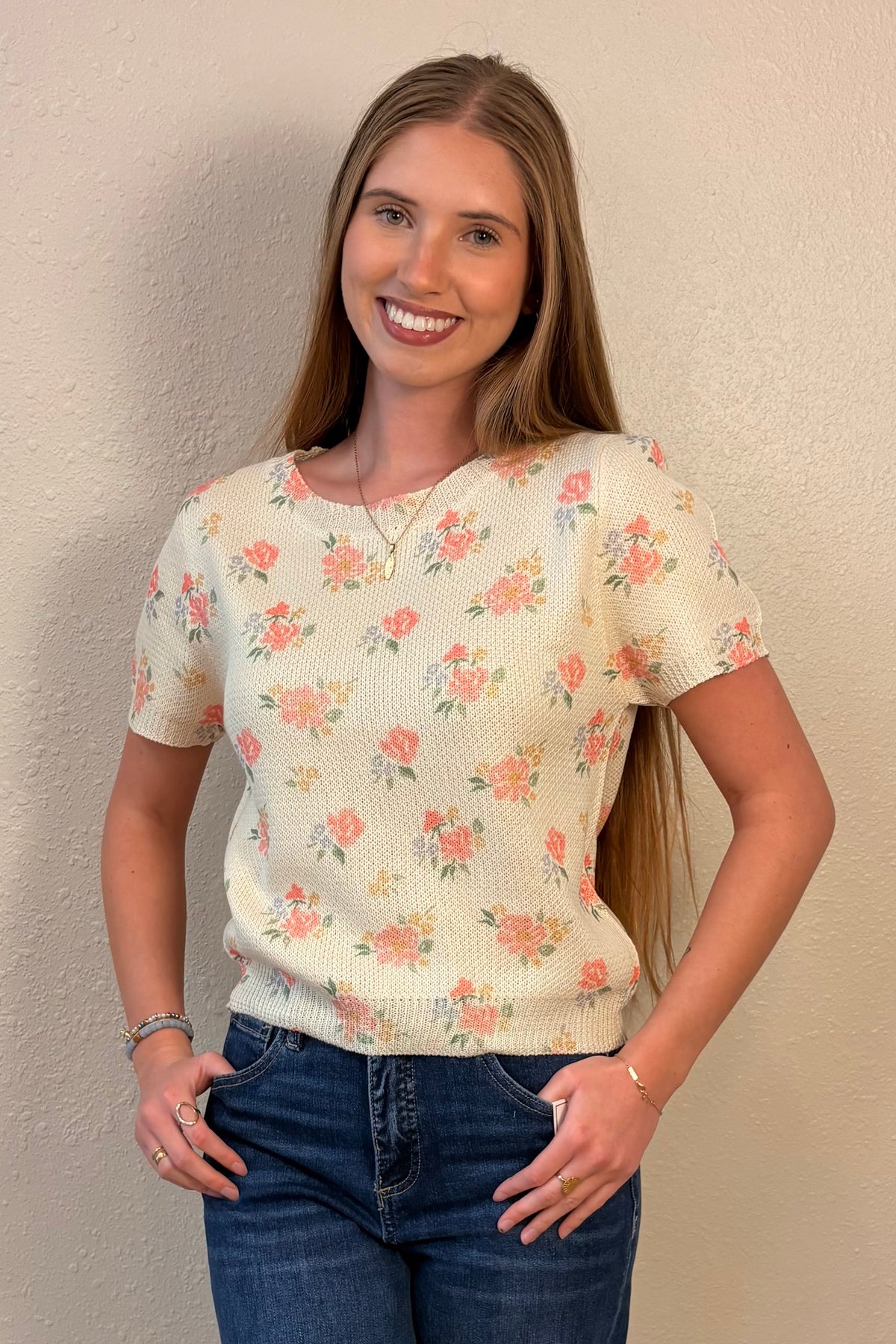 Mara Short Sleeve Floral Sweater Top