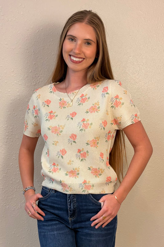 Mara Short Sleeve Floral Sweater Top