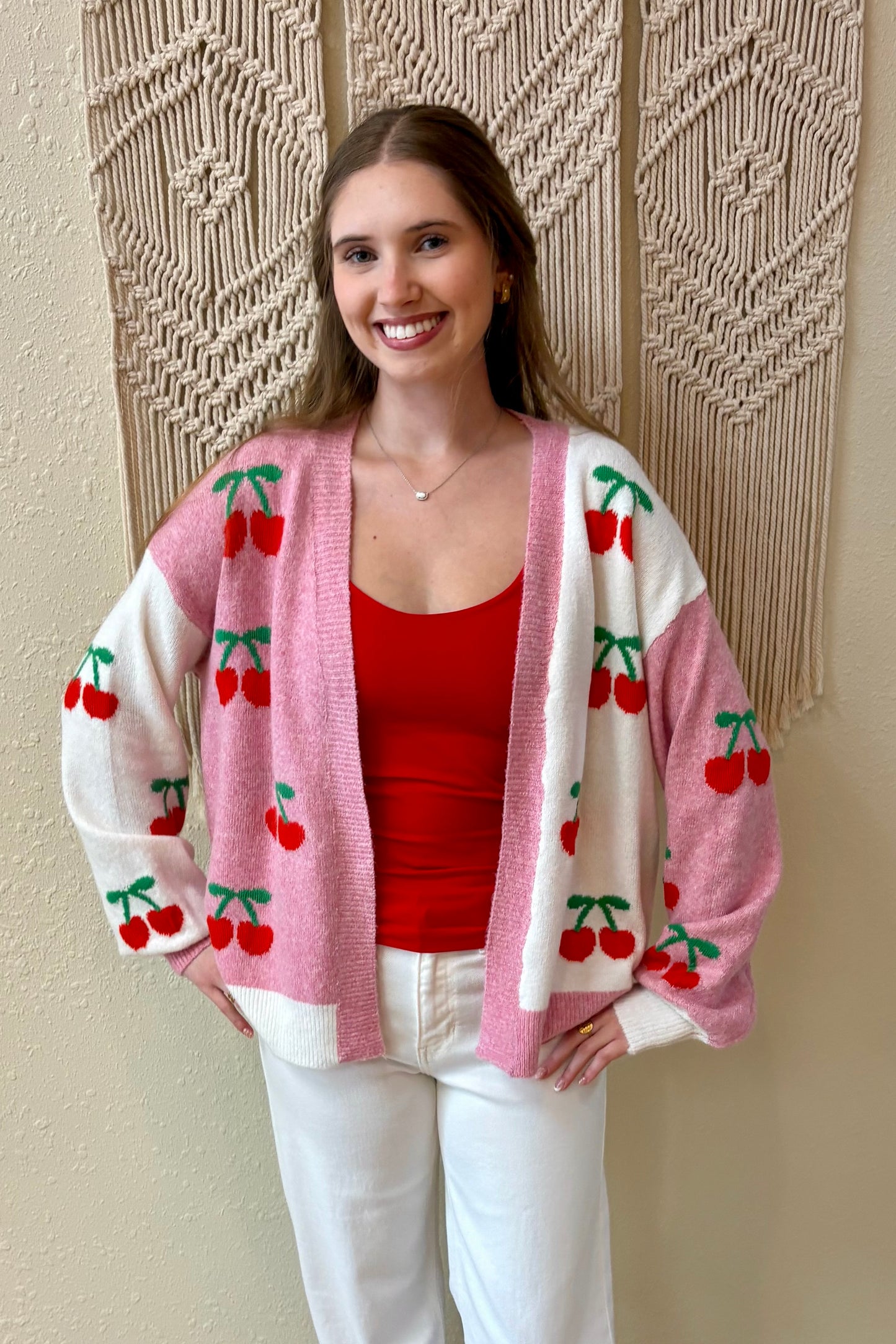 Cherry Colorblock Open Cardigan