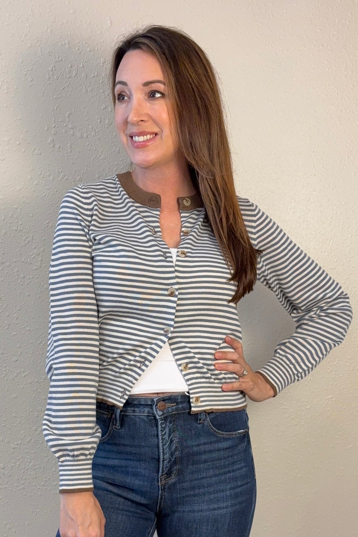 Juliette Blue Stripe Cardigan Sweater