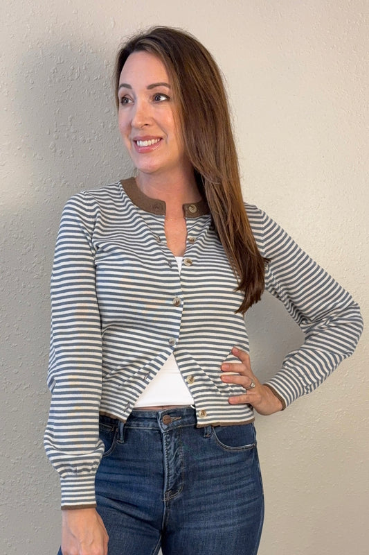 Juliette Blue Stripe Cardigan Sweater