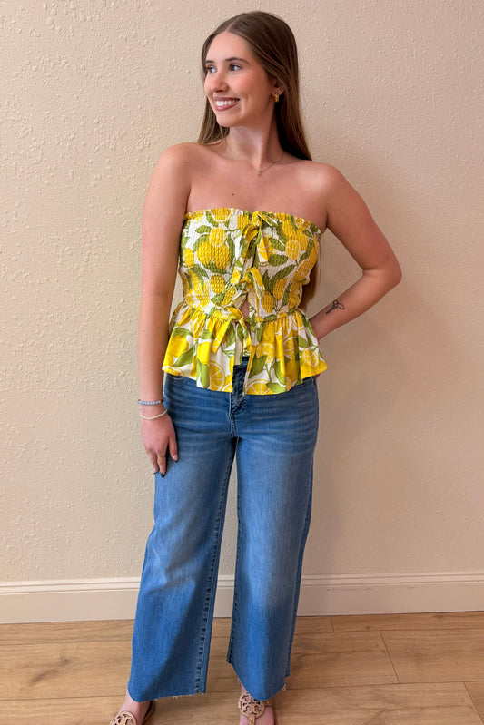 Sienna Lemon Print Peplum Tube Top