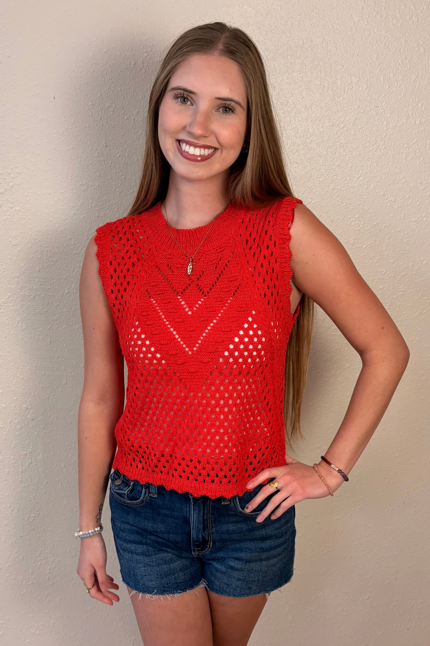 Simone Crochet Knit Sleeveless Top