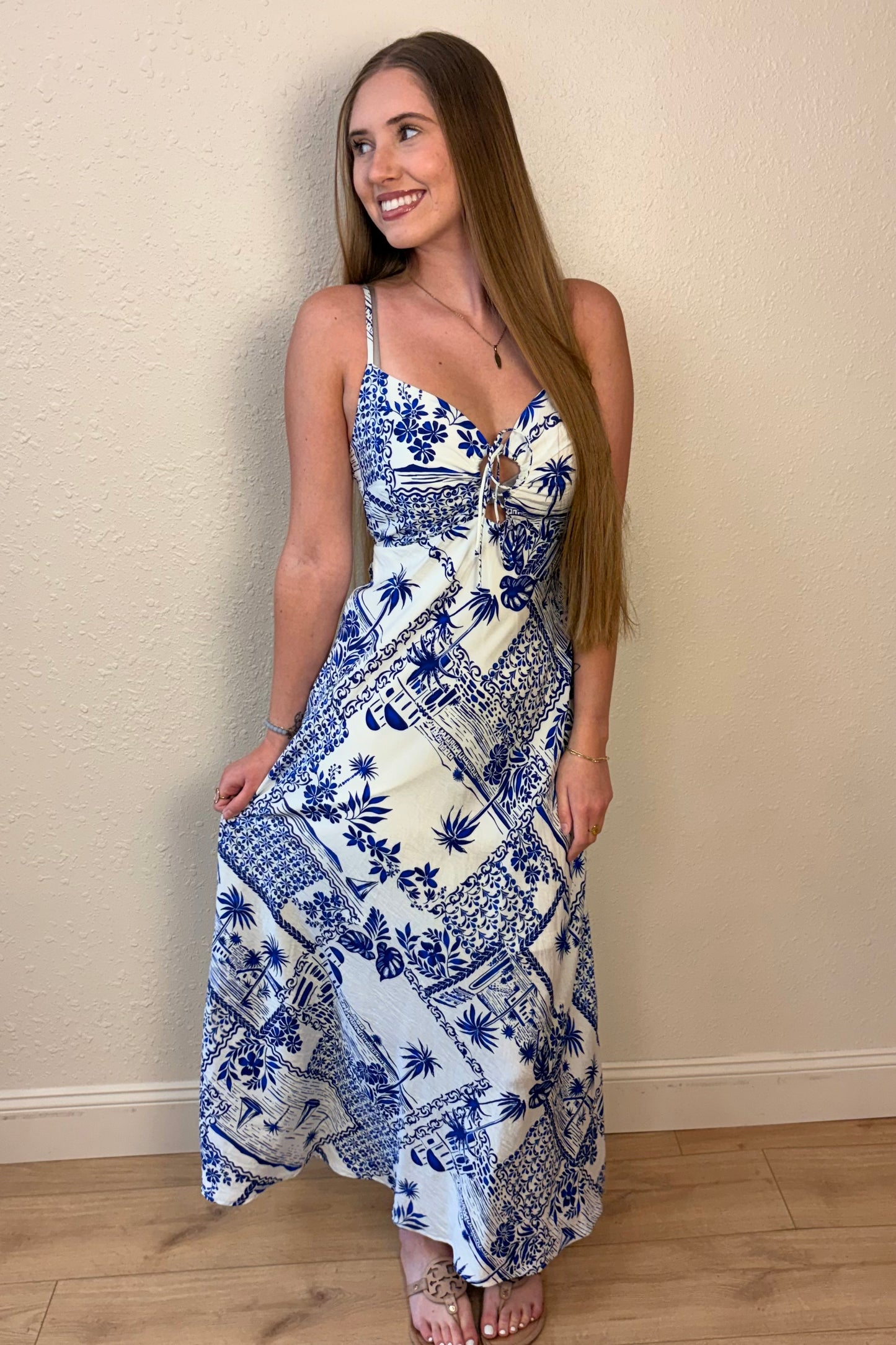 Athena Blue and White Maxi Dress