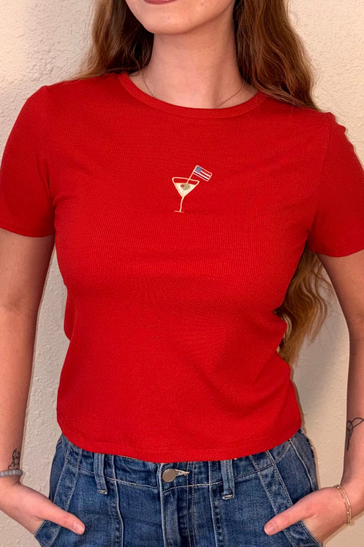 Rayna Flag Cocktail Ribbed Tee Shirt