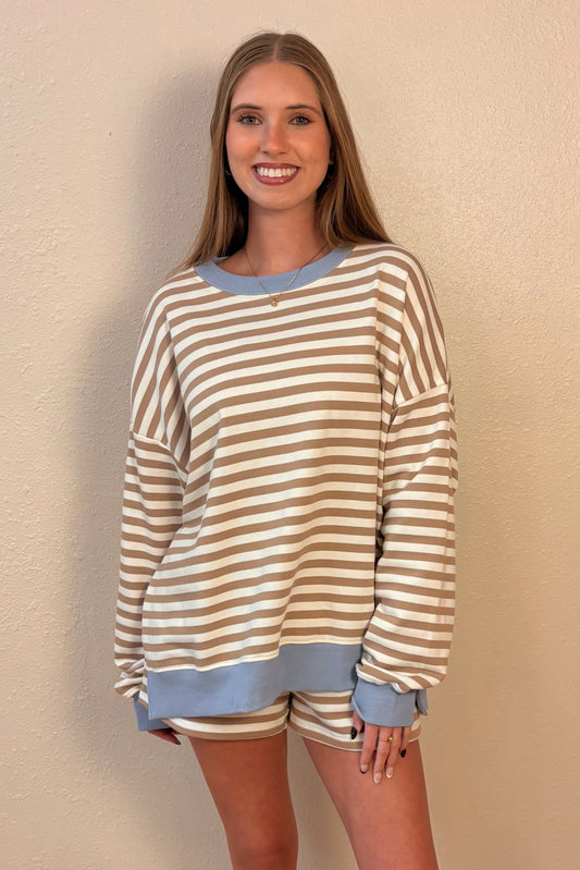 Avery Tan Stripe Lounge Top