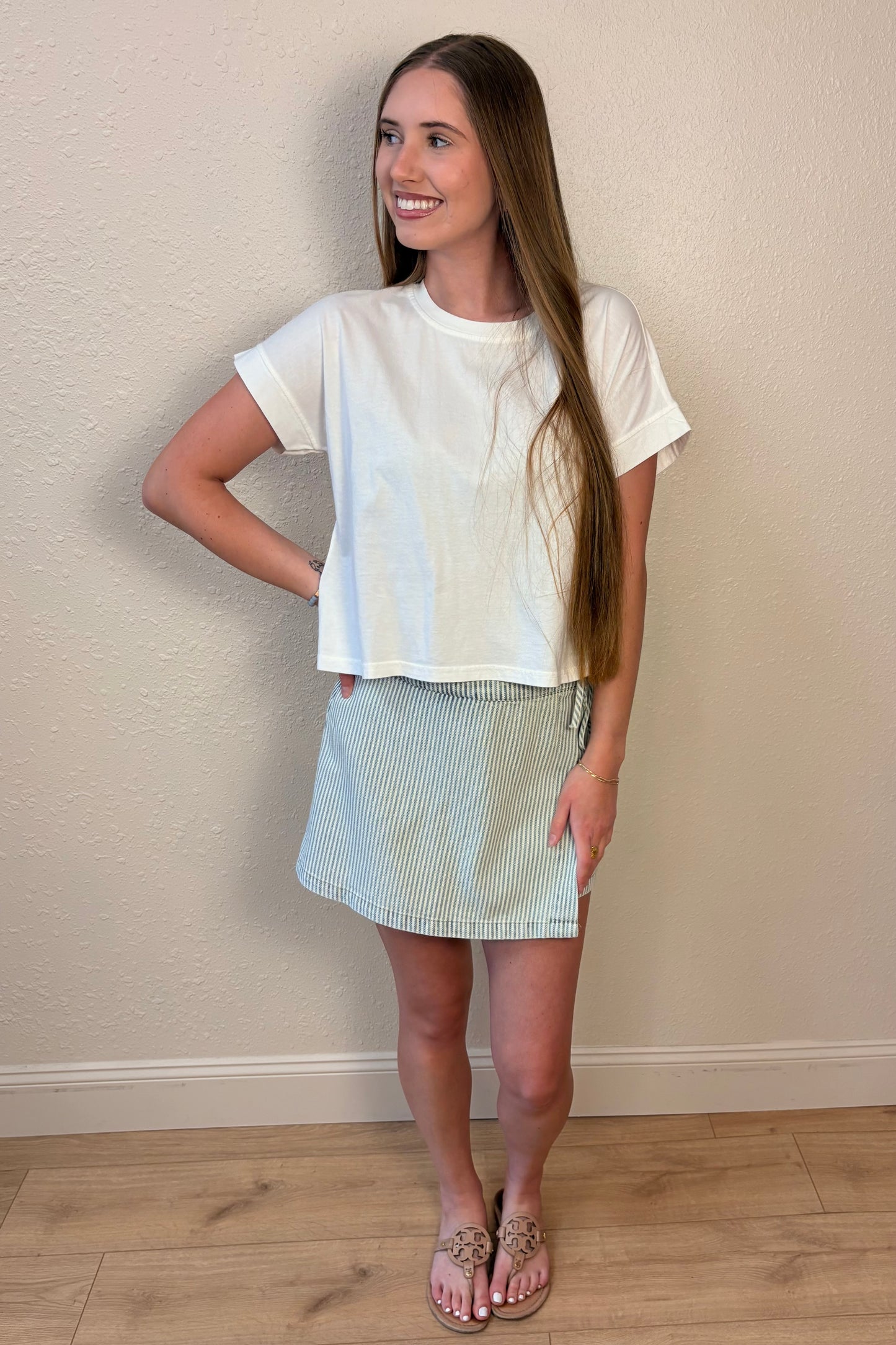 Paloma Stripe Wrap Denim Skort