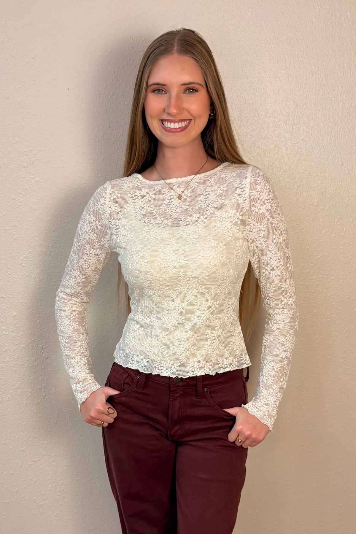 Kenzie Sheer Lace Long Sleeve Top