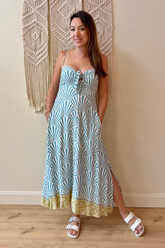 Liliana Shell Print Tie Front Maxi Dress