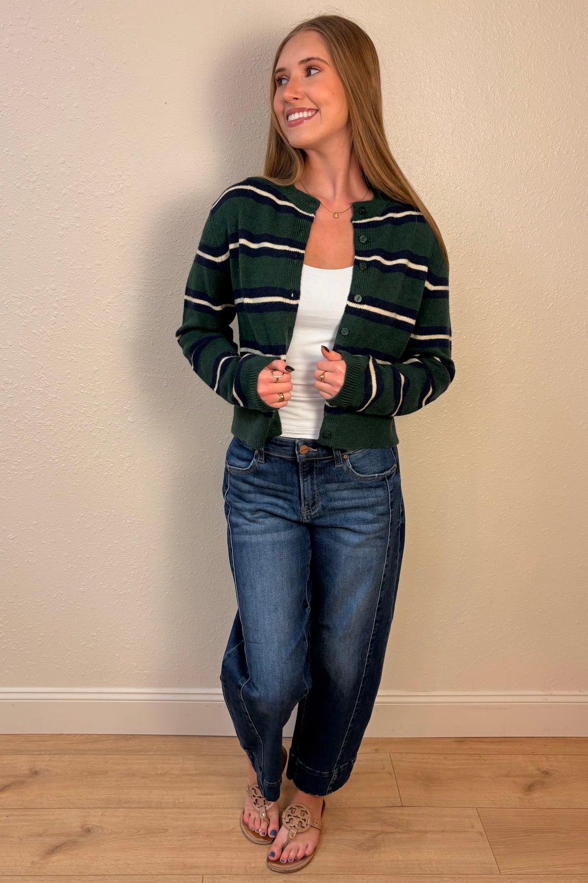 Mikayla Green Stripe Cardigan Sweater