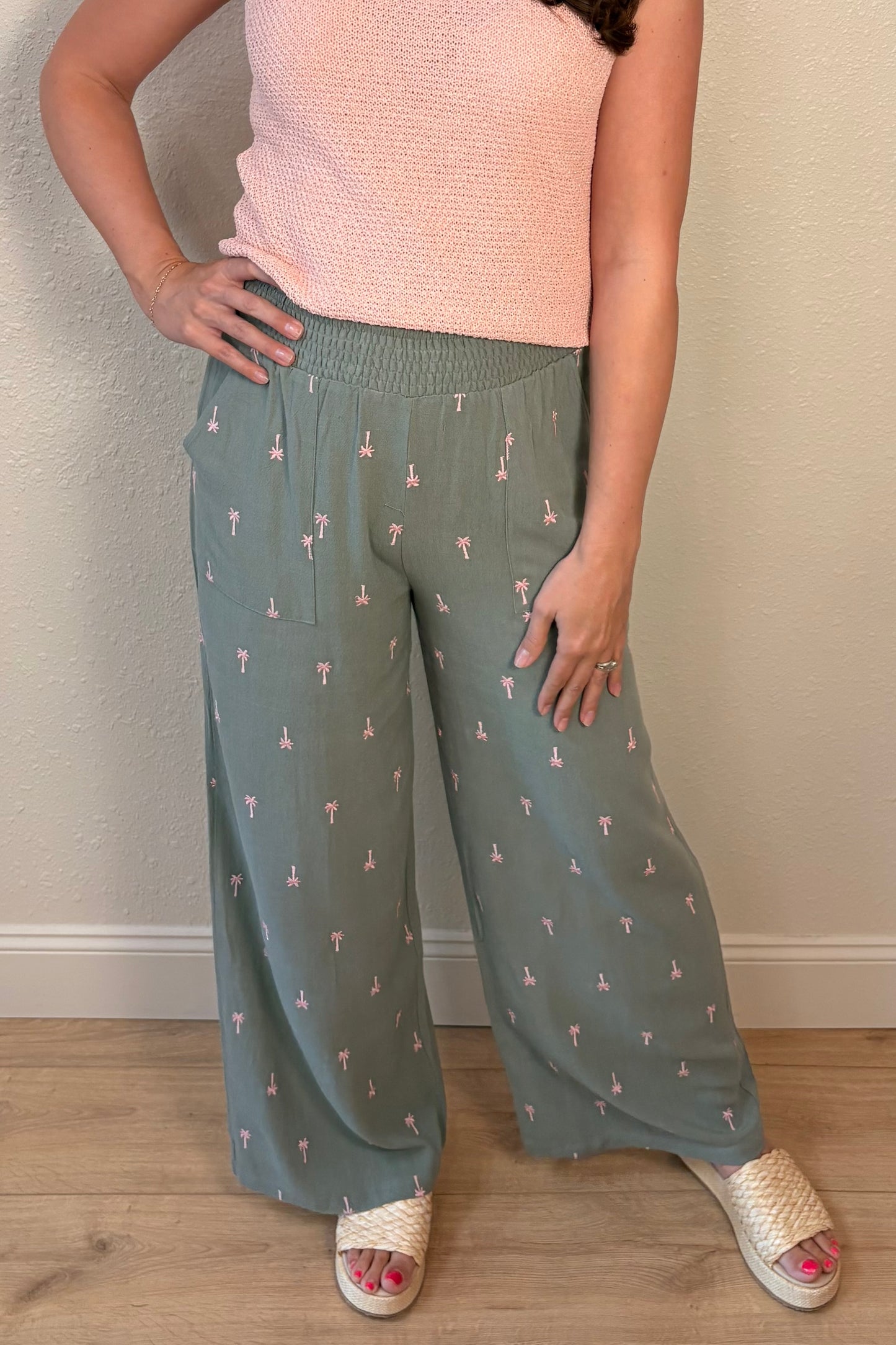 Lily Embroidered Palm Tree Pants