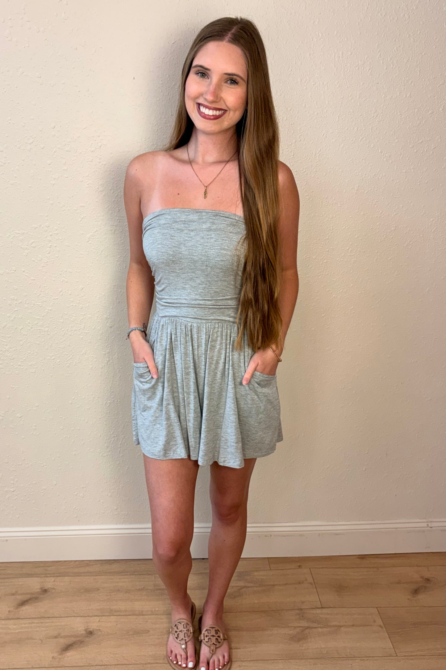 Serenity Gray Strapless Romper