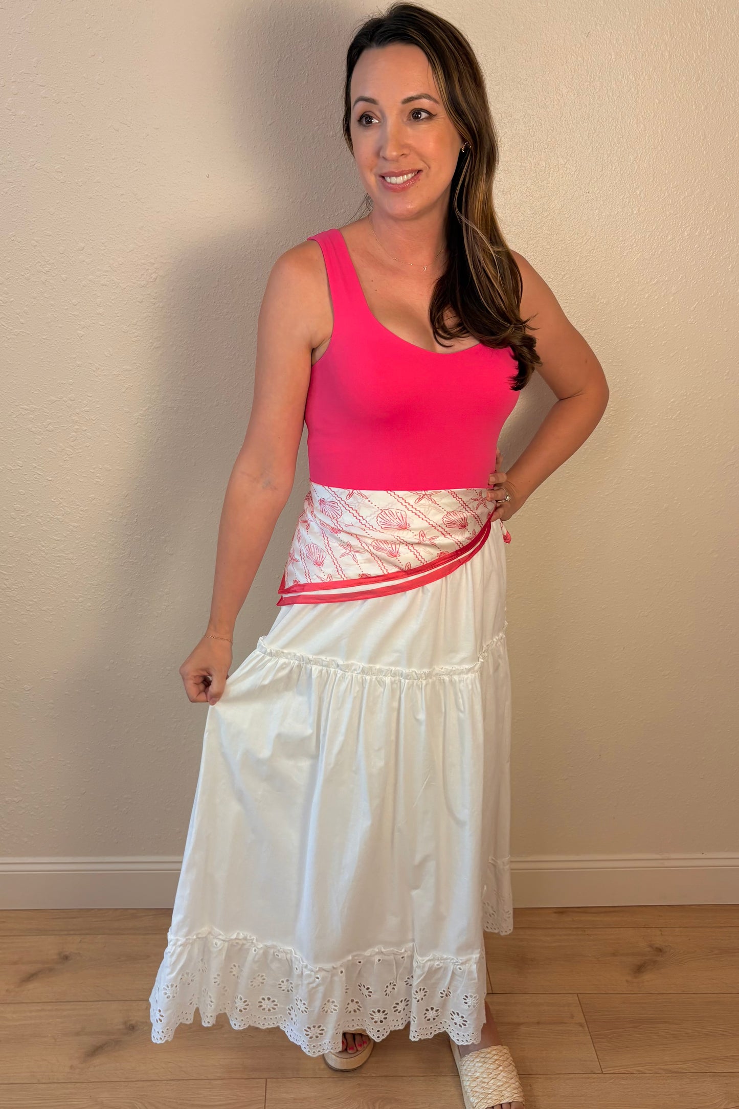 Haven Eyelet Hem White Maxi Skirt