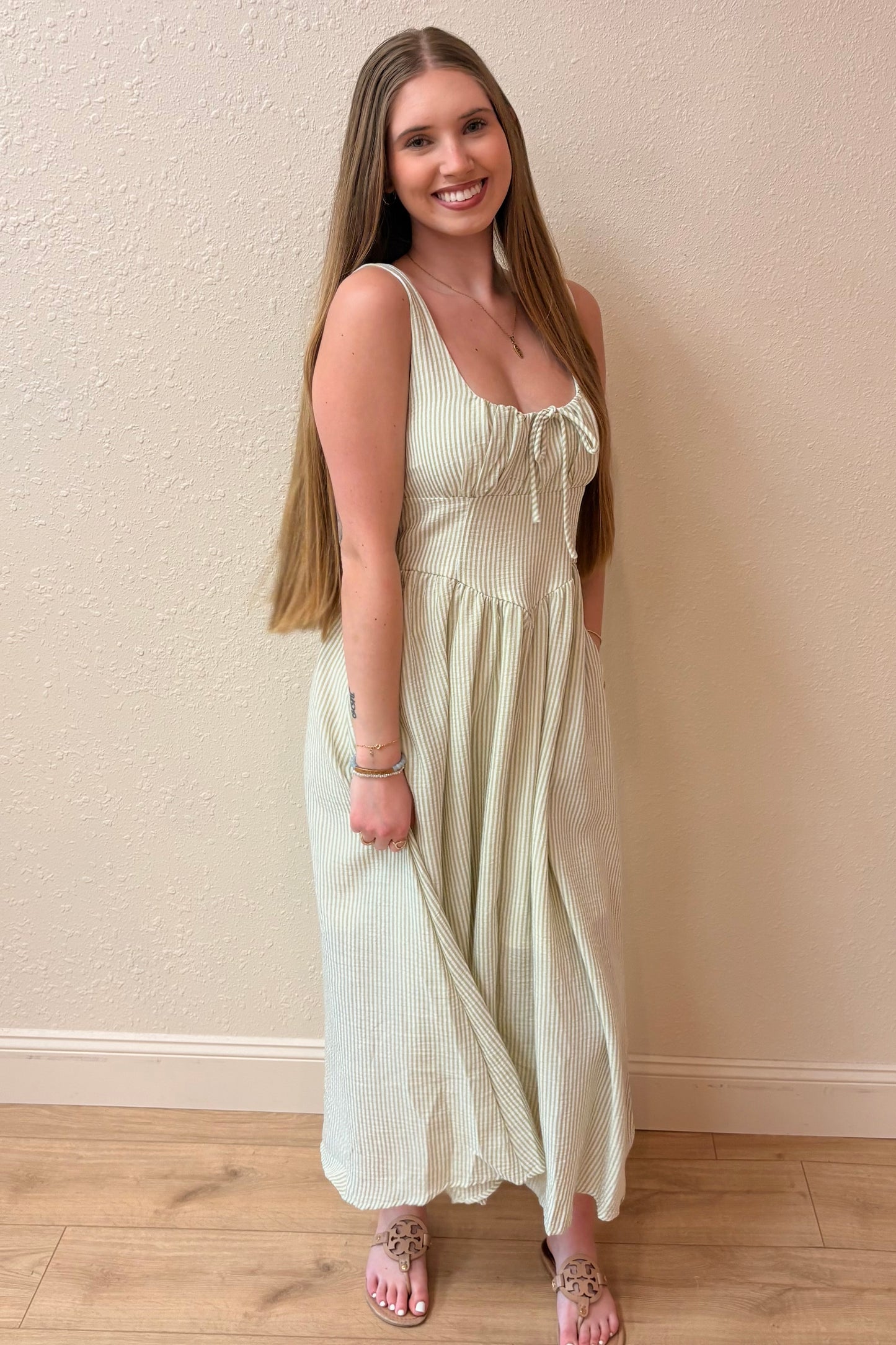 Juliana Corseted Waist Stripe Maxi Dress