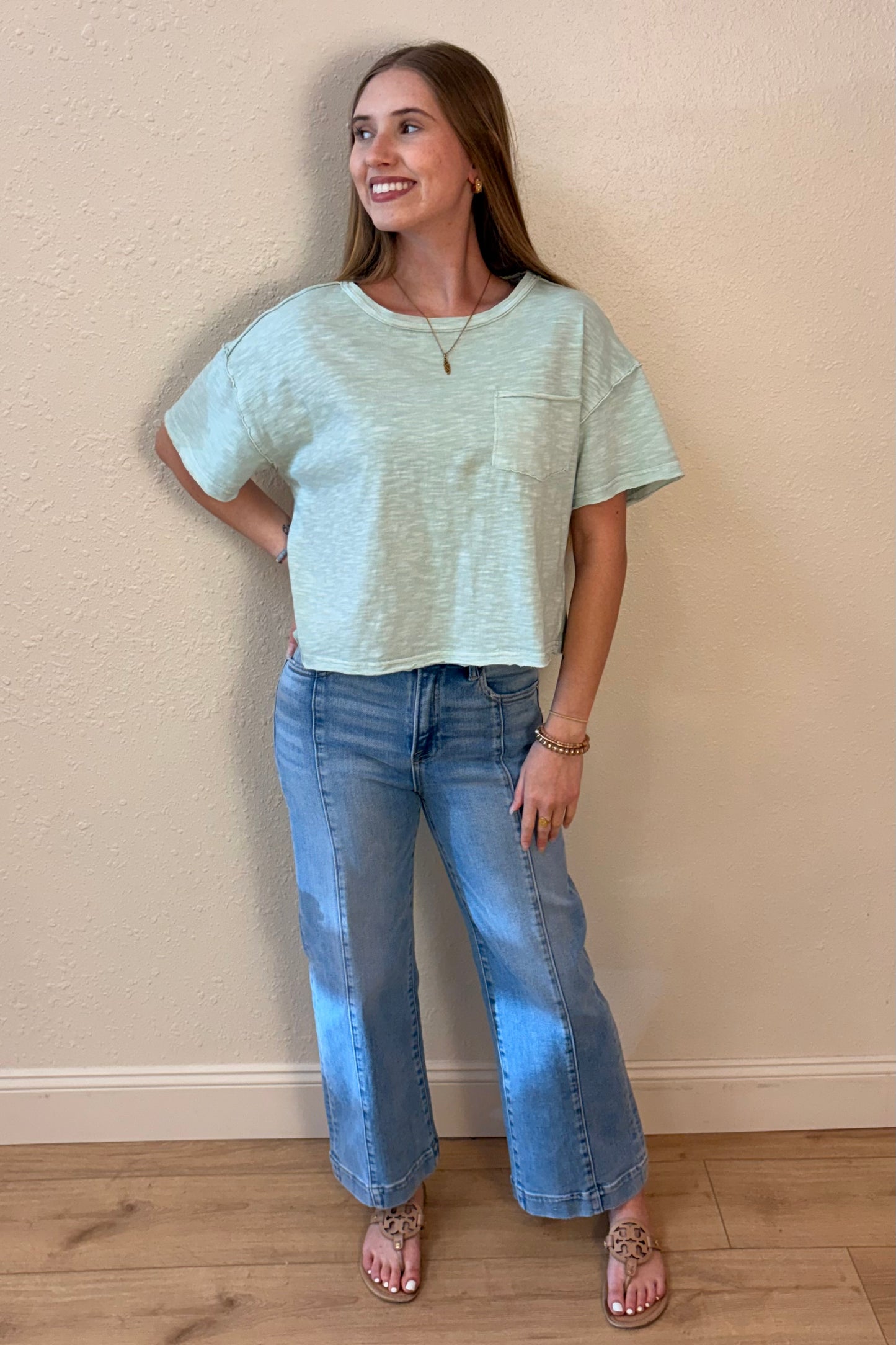 Sloane Mint Green Exposed Seam T-Shirt