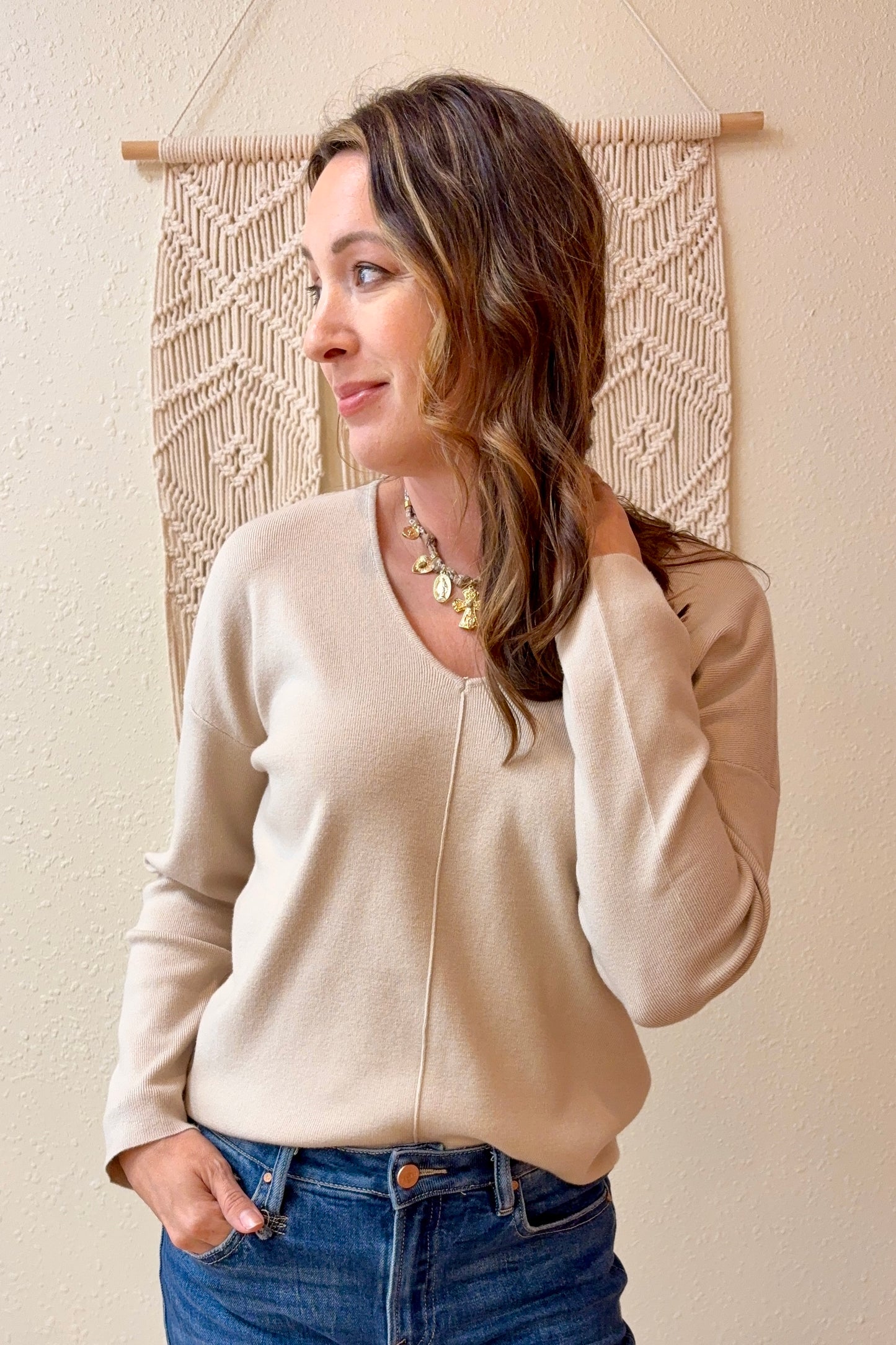 Kinsley Front Seam V-Neck Sweater
