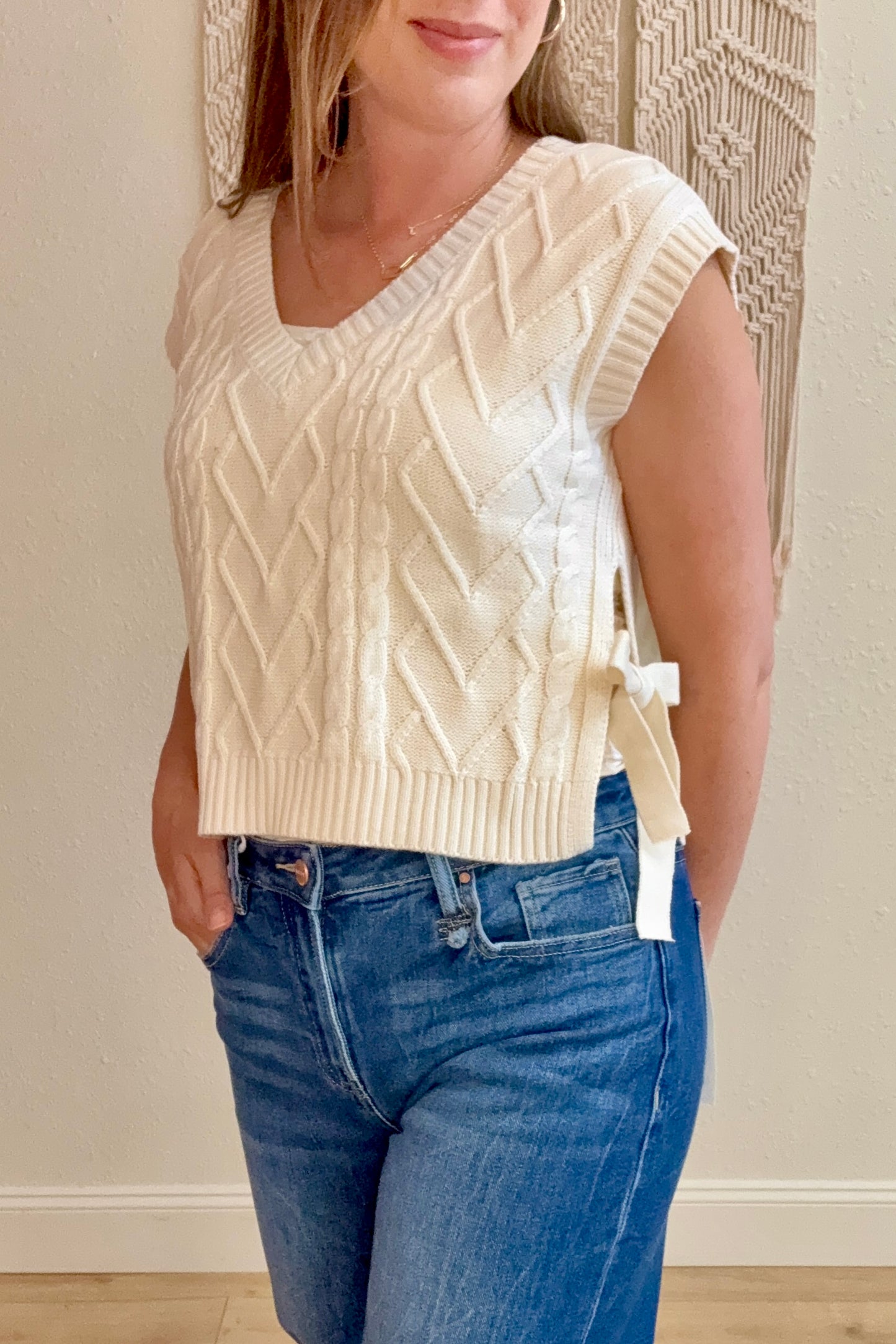 Louisa Cream Side Tie Sweater Vest