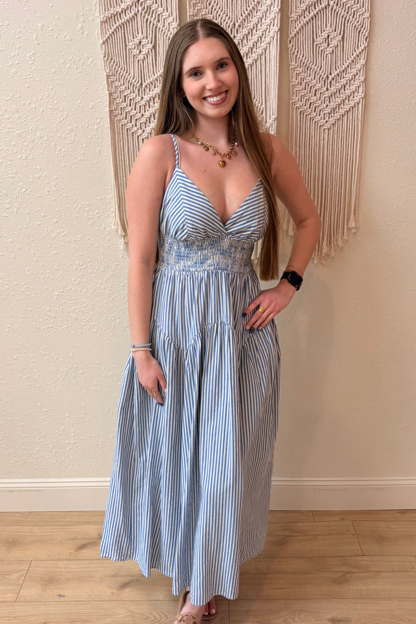 Parker Light Blue Striped Maxi Dress