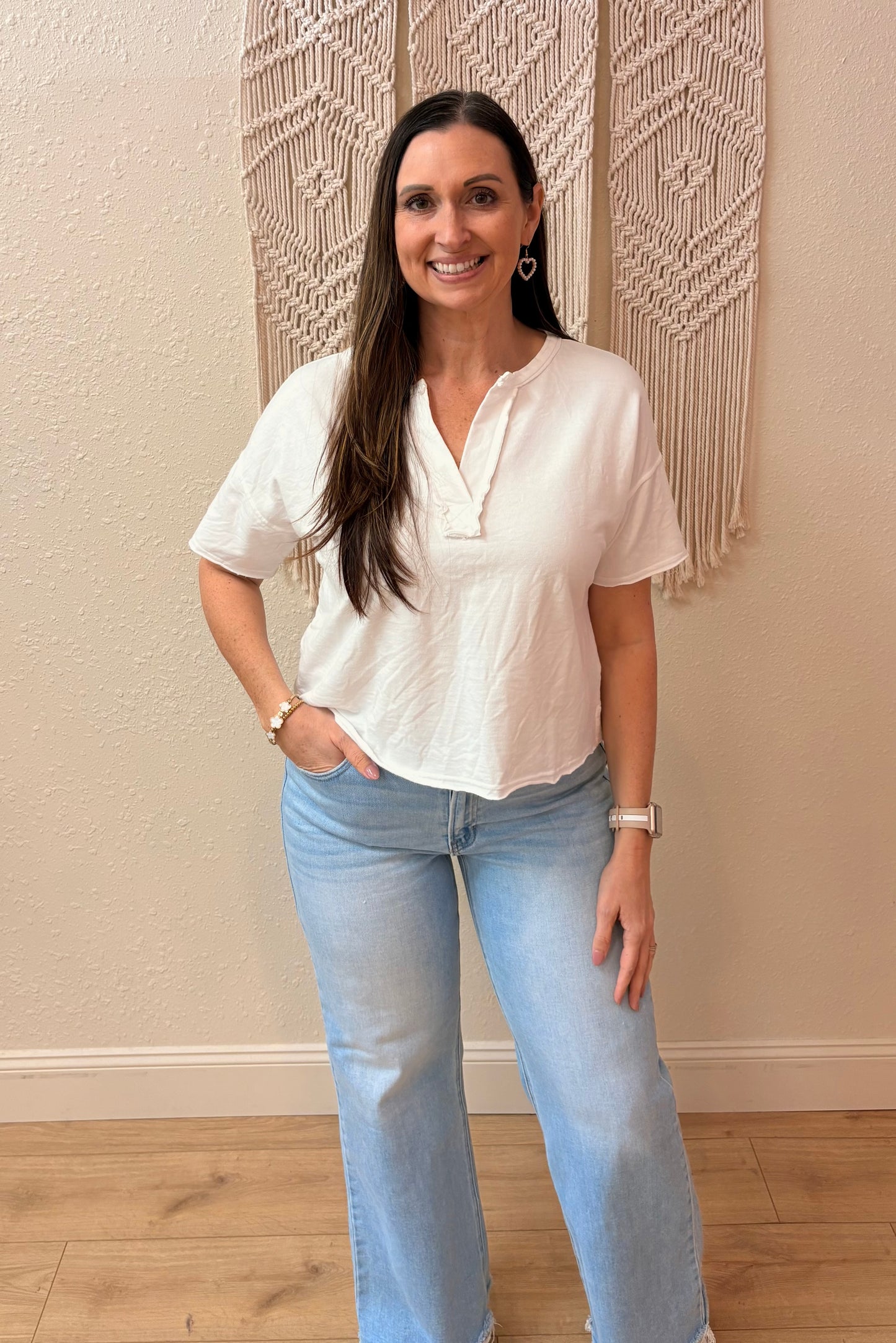 Martina Split Neck Raw Edge Top